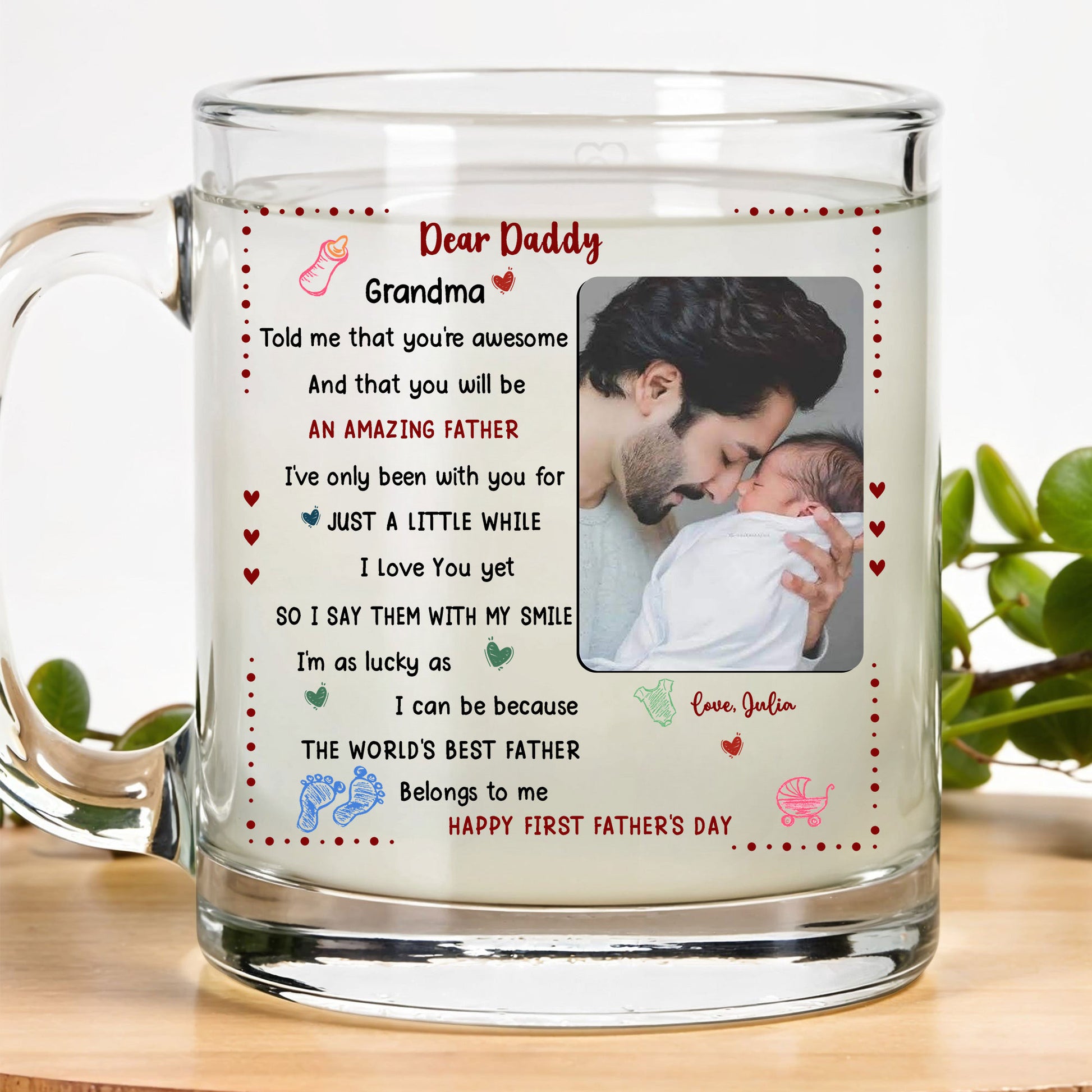 Happy First Father’s Day Mug – Custom Gift from Baby with Photo and Poem – Ideal Keepsake for Dad Life Memories

