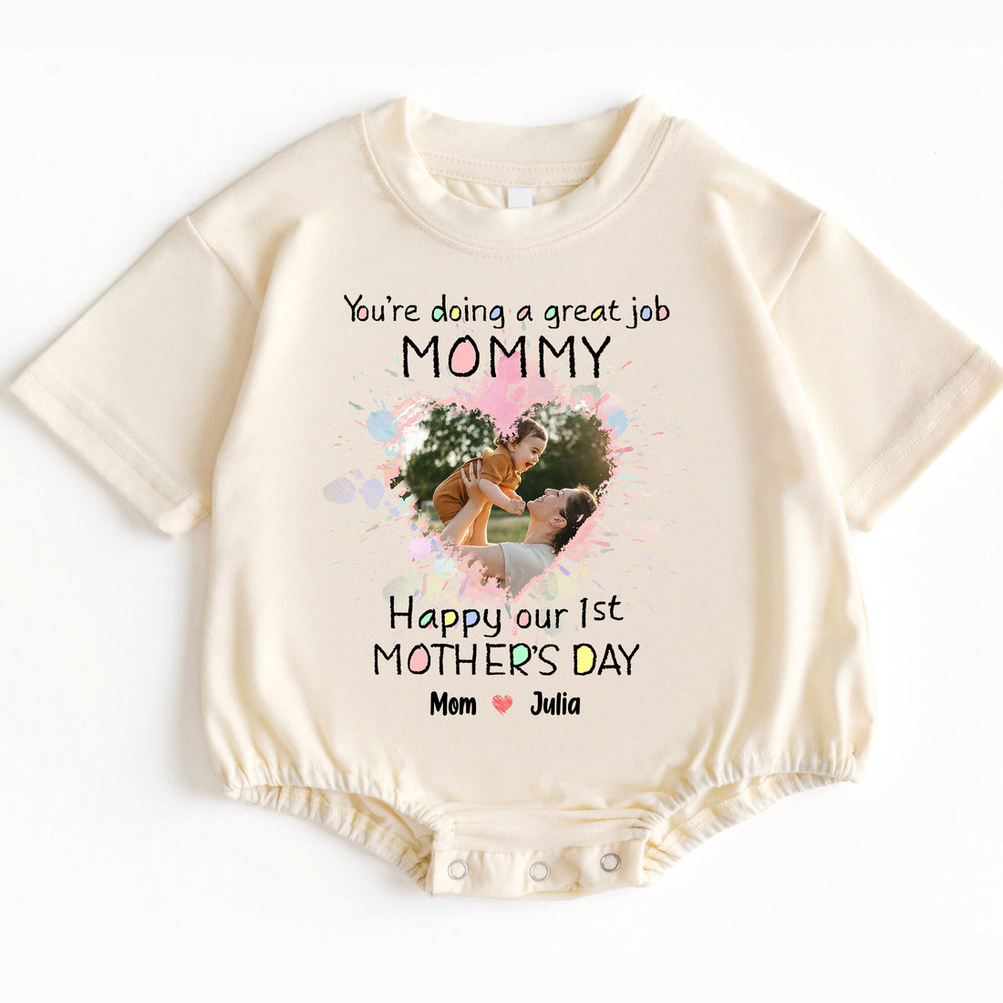Make her first Mother's Day truly magical! Order the "I'm As Lucky As Can Be The Best Mommy Belongs To Me - Happy Our First Mother's Day" Romper Baby Bodysuit today and give the gift of love, comfort, and a cherished memory!