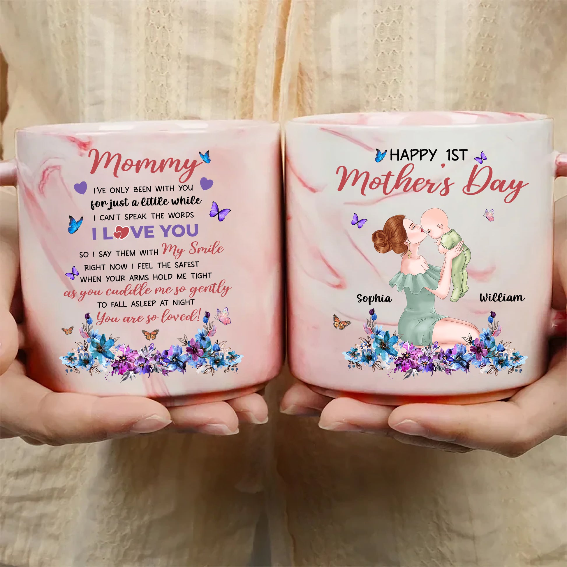 Happy First Mothers Day 13.5oz Personalized Marble Mug, Custom Name Mug, Customized Mug