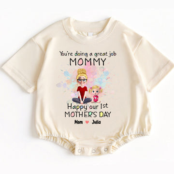 Make her first Mother's Day truly magical and unforgettable with our "You're Doing A Great Job Mommy - Happy Our First Mother's Day" Romper Baby Bodysuit. Order yours today and give the gift of love, comfort, and cherished memories that will last a lifetime!