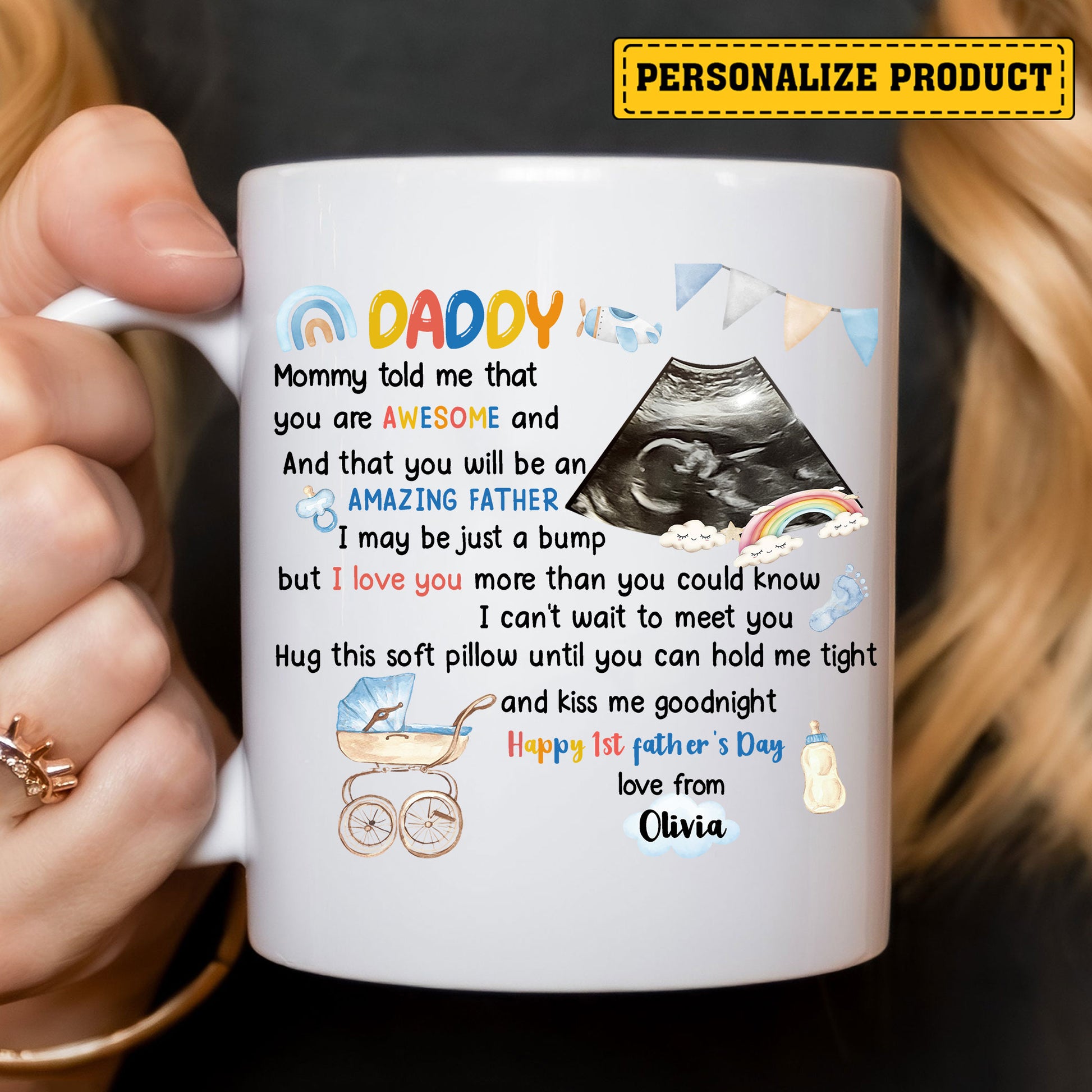 Heartfelt Dear Daddy Letter from Baby Bump – Custom Ultrasound Ceramic Mug for New Dads – Unique Happy First Father’s Day Gift to Celebrate Dad Life

