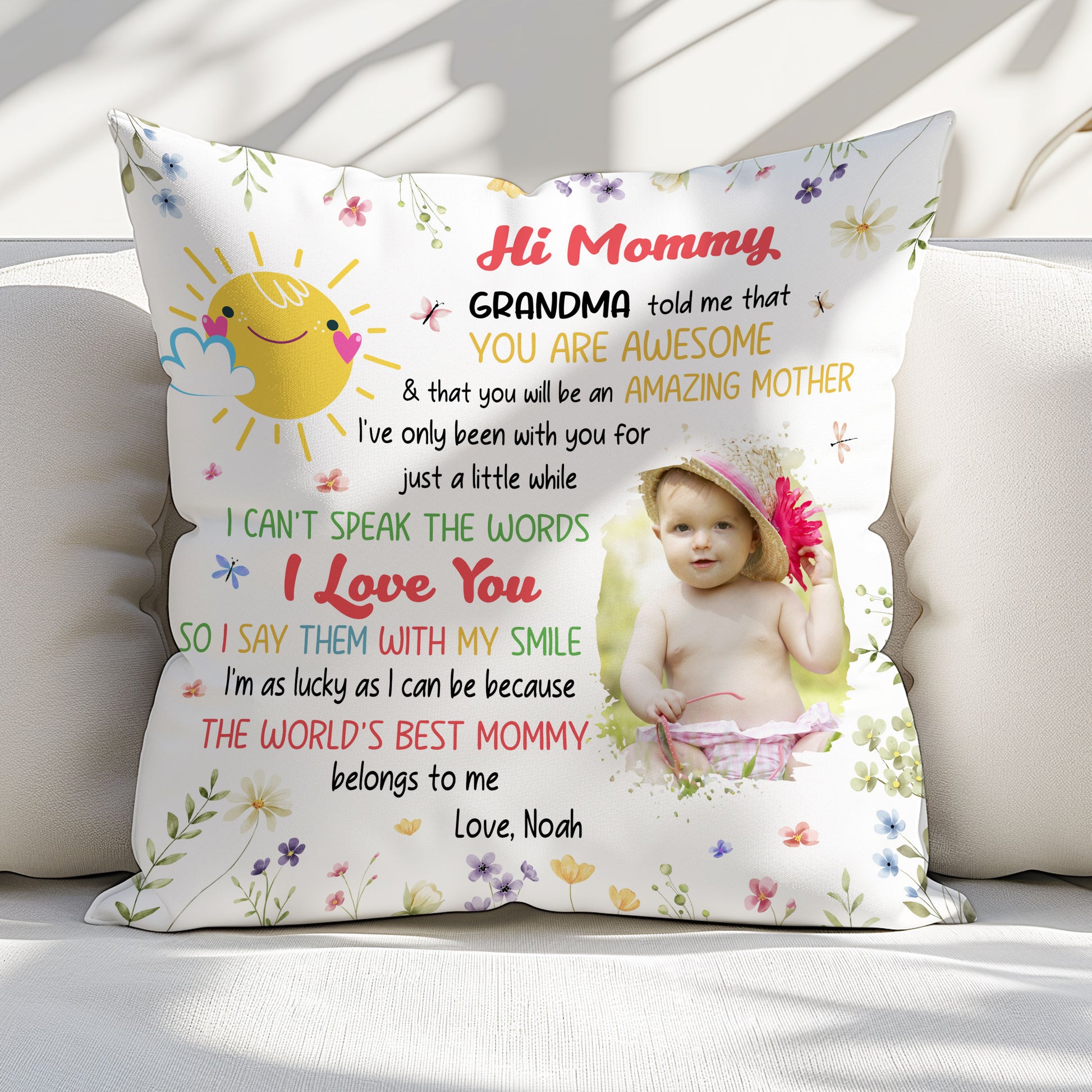 "Hi Mommy Grandma Told Me That You Are Awesome" Personalized Pillow. New Mom Gift. Baby Shower Gift. Sentimental Pillow.