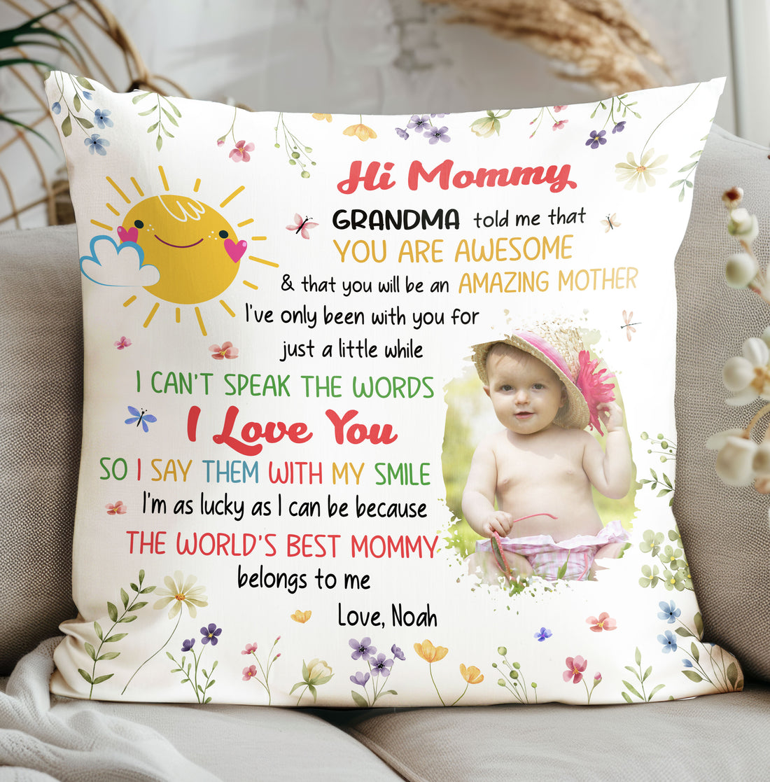 Hi Mommy Grandma Told Me That You Are Awesome Personalized Pillow, Gift for Her, Gift For Mother, Gift For Granddaughter, Grandson, Kids - Mother's Day Gift