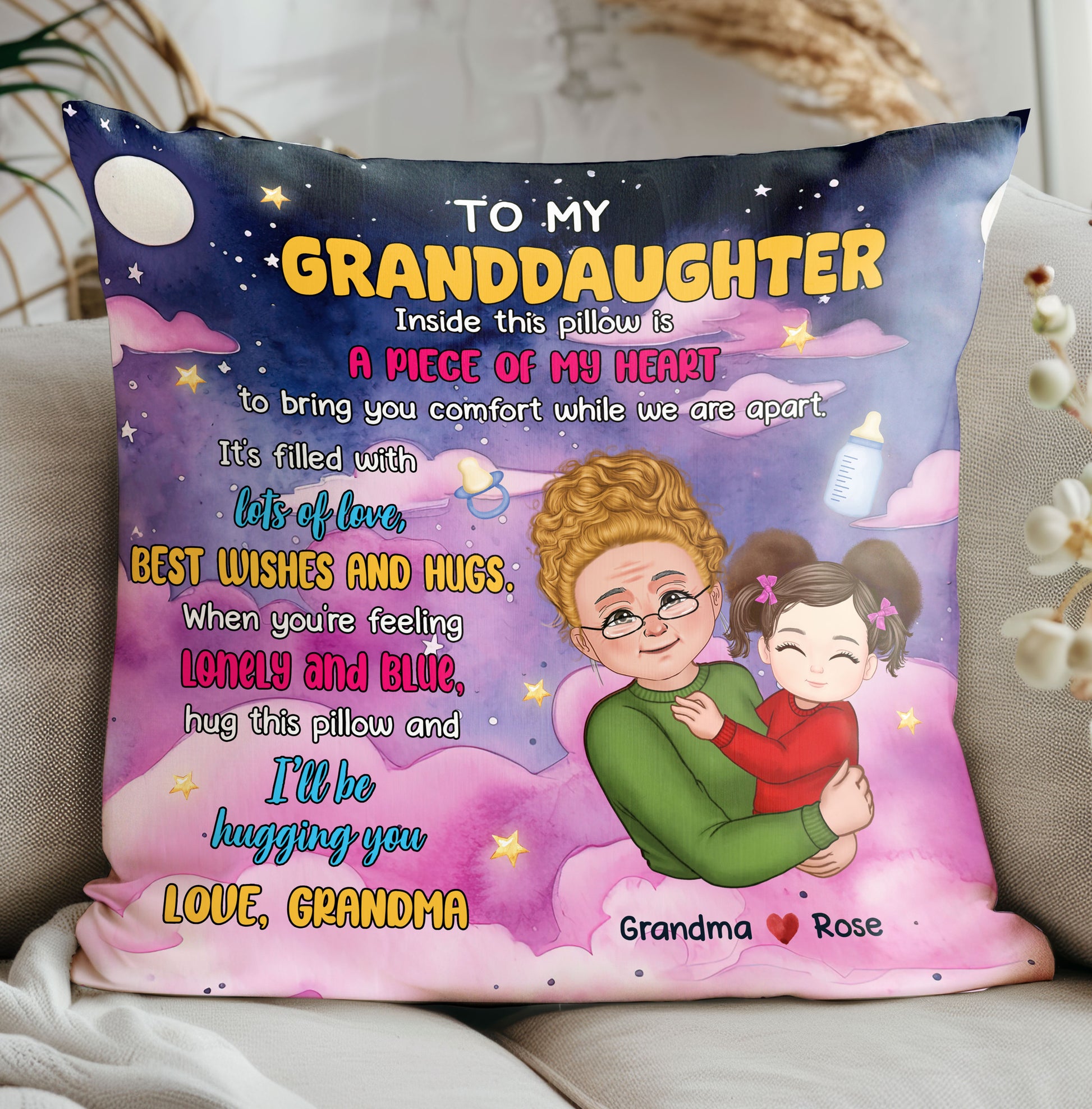 "Hug This Pillow When You're Lonely" Granddaughter Gift for Christmas

