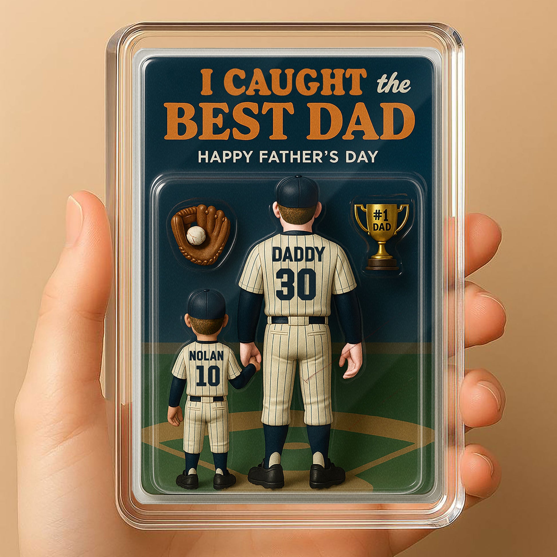 I Caught the Best Dad – 3D Baseball Acrylic Plaque with Custom Names & Numbers – Perfect for Dad’s Desk or Man Cave

