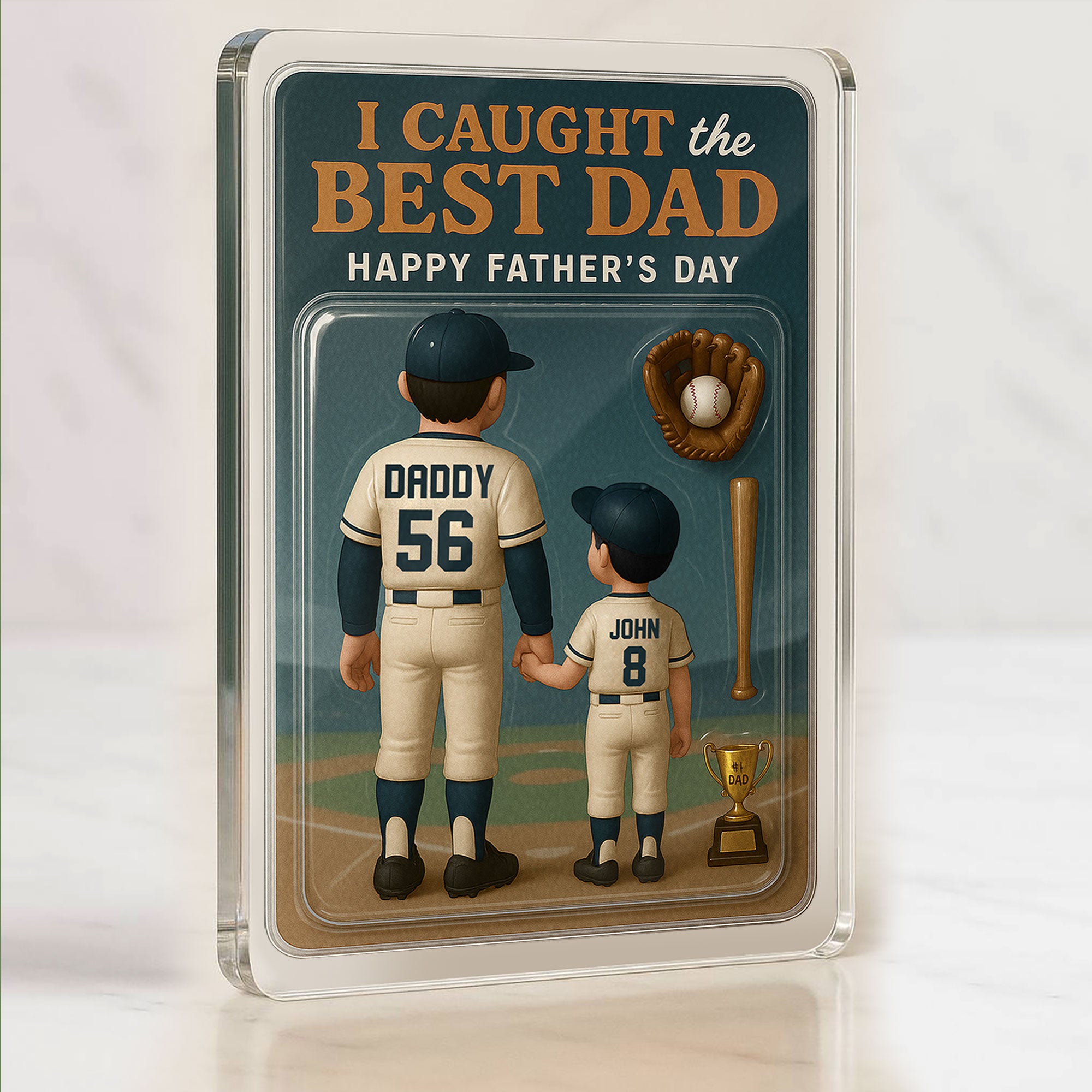 “I Caught the Best Dad” Baseball Acrylic Plaque – Custom 3D Father’s Day Gift from Daughter – Personalized Desk Decor for Him

