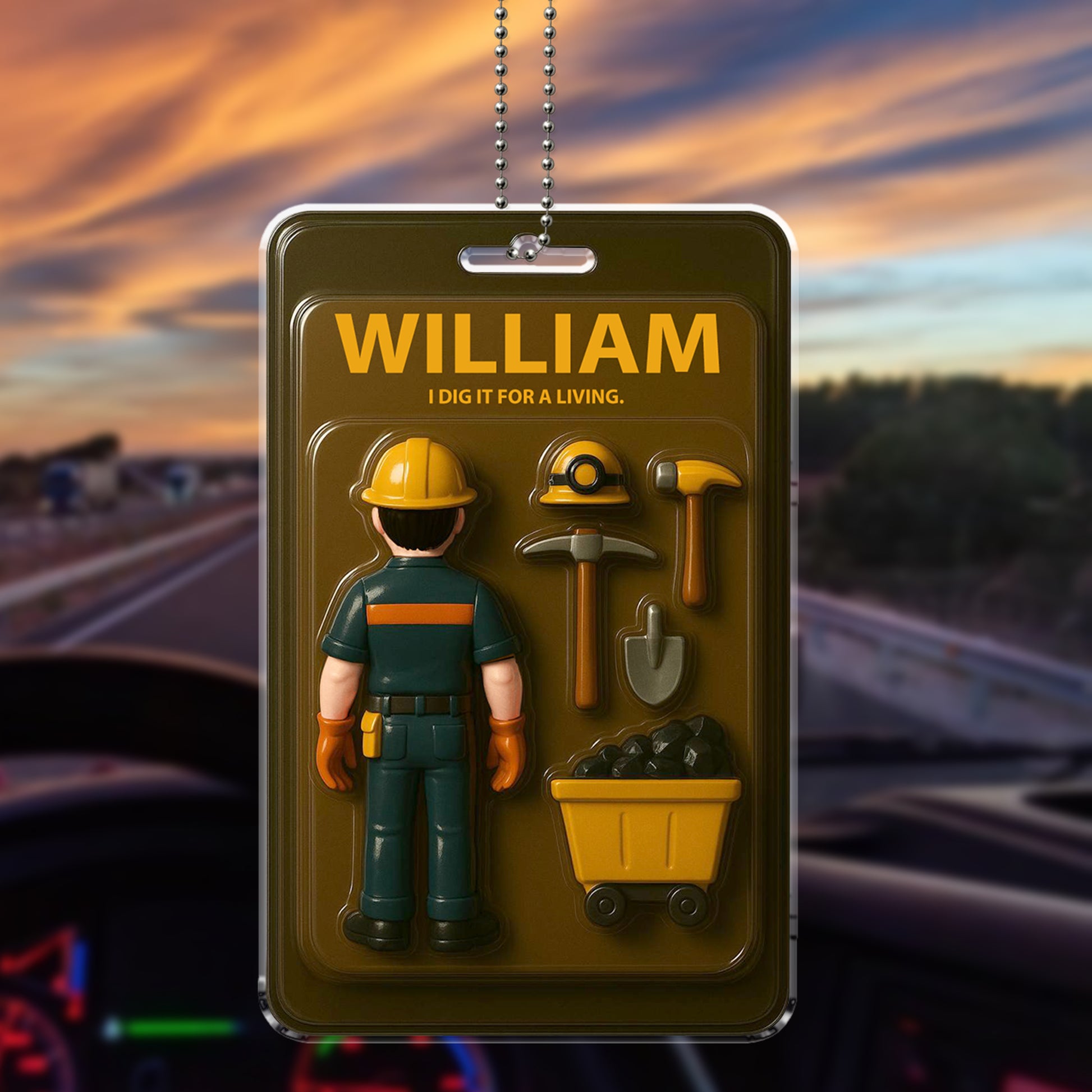 I Dig It for a Living Miner Ornament – Personalized Acrylic Gift for Dad – Father’s Day Car Hanging Decor for Mine Workers

