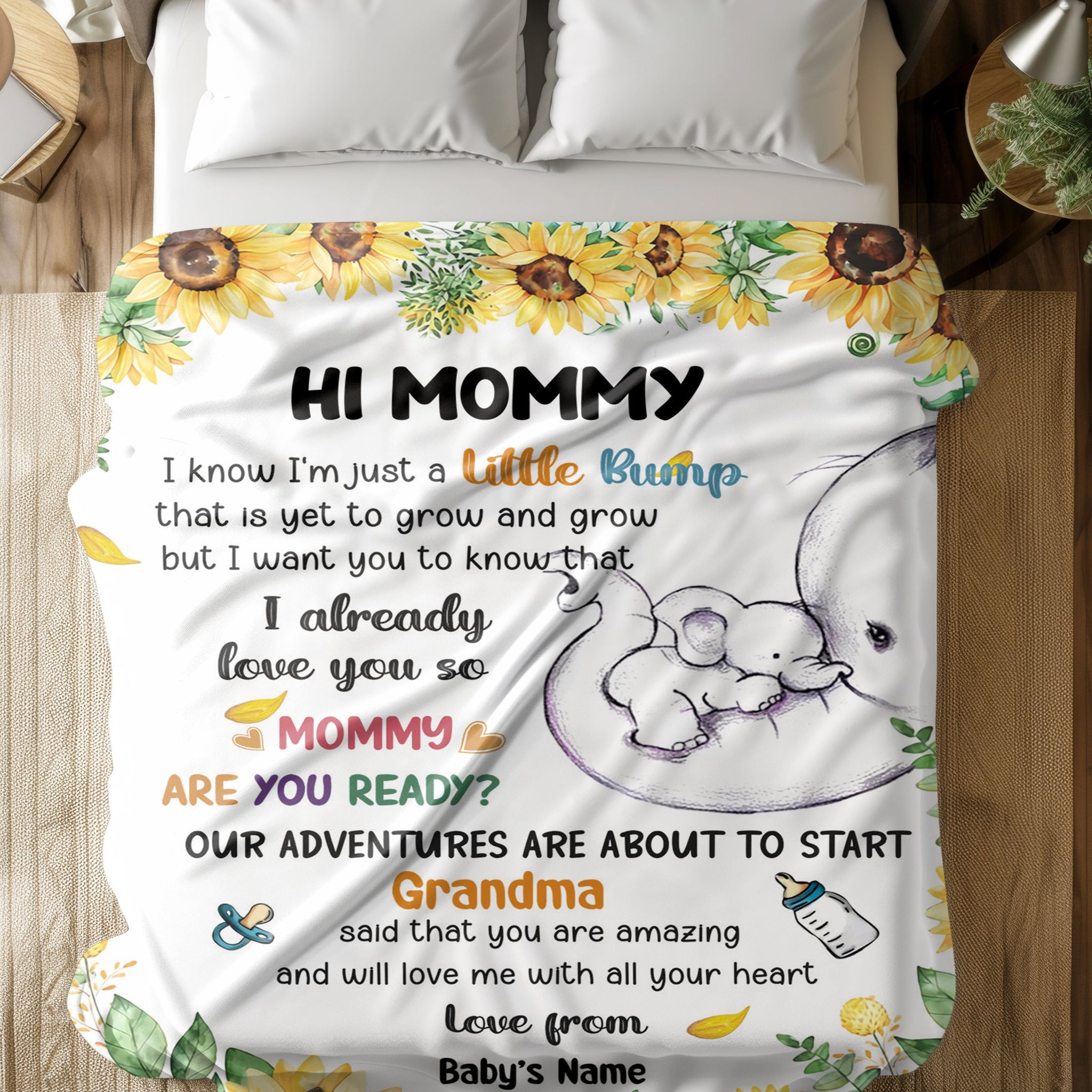 I Know I'm Just A Little Bump That Is Yet To Grow And Grow Elephant Personalized Blanket