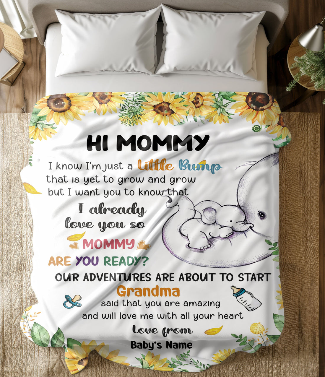I Know I'm Just A Little Bump That Is Yet To Grow And Grow Elephant Personalized Blanket