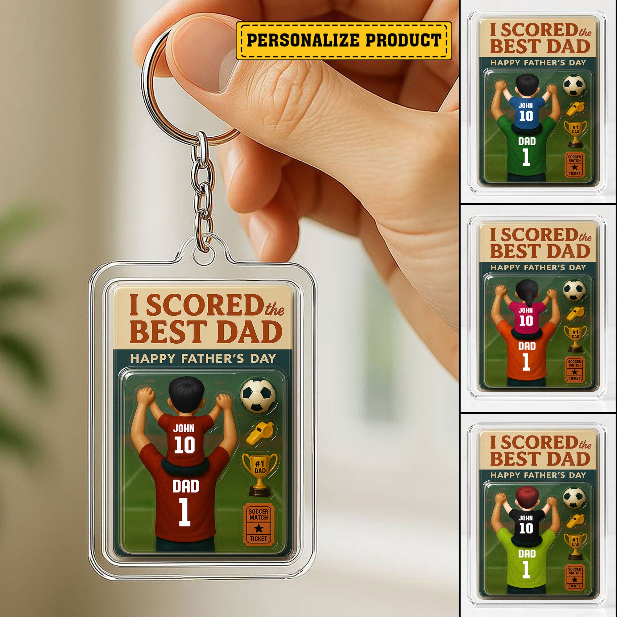 I Scored the Best Dad Soccer Keychain – Personalized 3D Acrylic Father’s Day Gift from Son – Custom Name and Jersey Design
