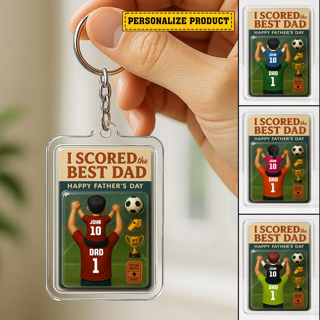 I Scored the Best Dad Soccer Keychain – Personalized 3D Acrylic Father’s Day Gift from Son – Custom Name and Jersey Design