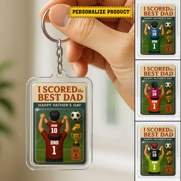 I Scored the Best Dad Soccer Keychain – Personalized 3D Acrylic Father’s Day Gift from Son – Custom Name and Jersey Design