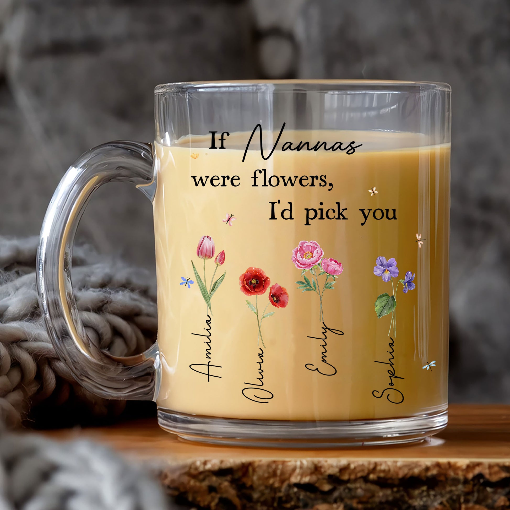 "I'd Pick You, Nanna": Custom Birth Flower Mug from Grandkids
