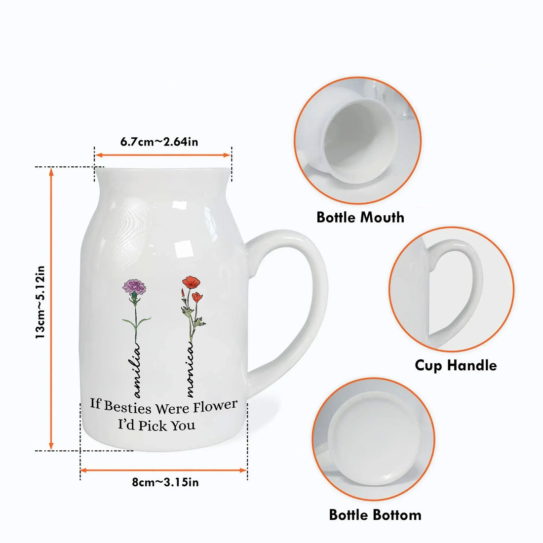 If Besties Were Flower I'd Pick You Birth Month Flower Personalized Ceramic Vase | Custom Birth Flower Gift For Bessties, Mother's Day Gifts, Birthday Gifts