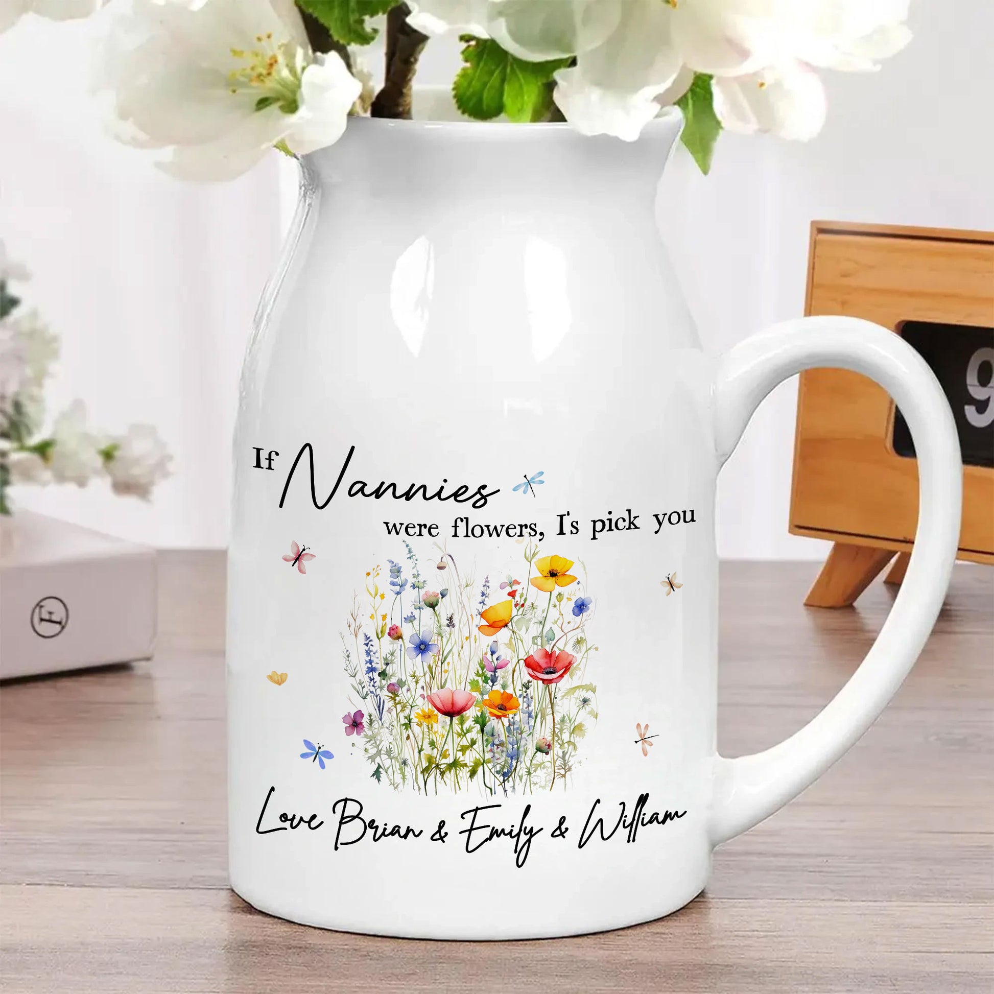 If Nannies Were Flowers I'd Pick You - Birth Month Flower Custom Name Ceramic Vase
