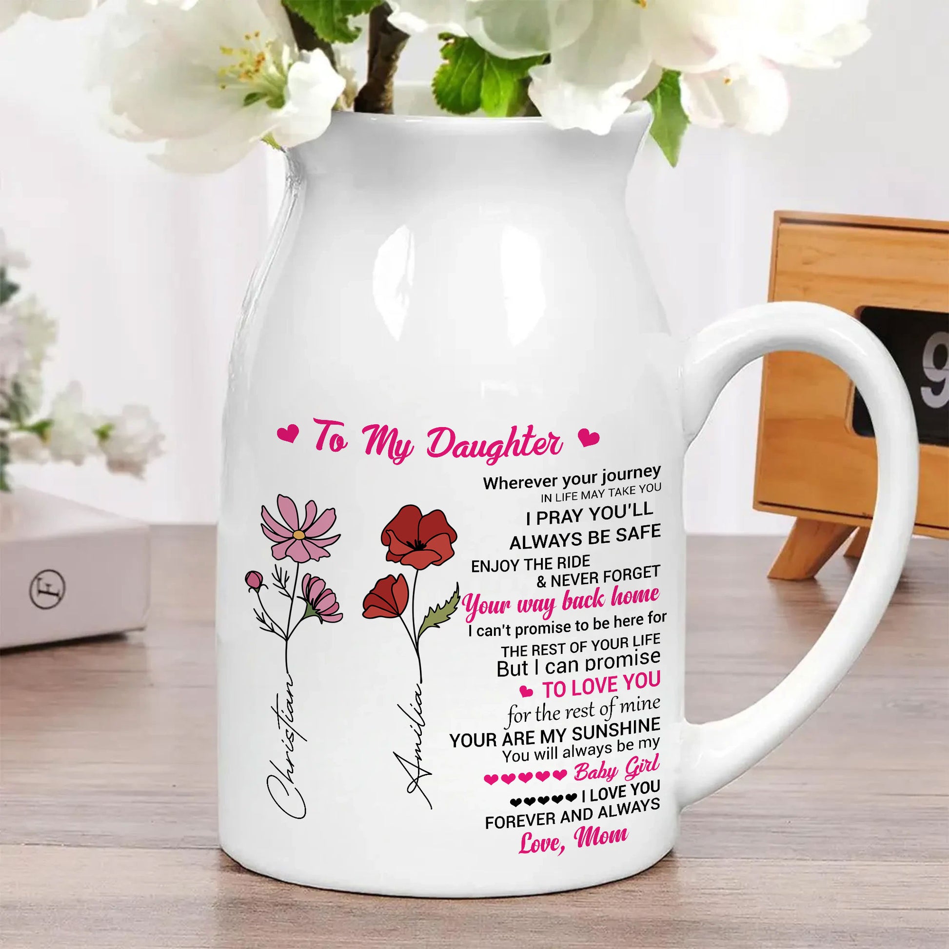 Inspirational Granddaughter Keepsake Custom, Birth Month Flower, Personalized Ceramic Vase