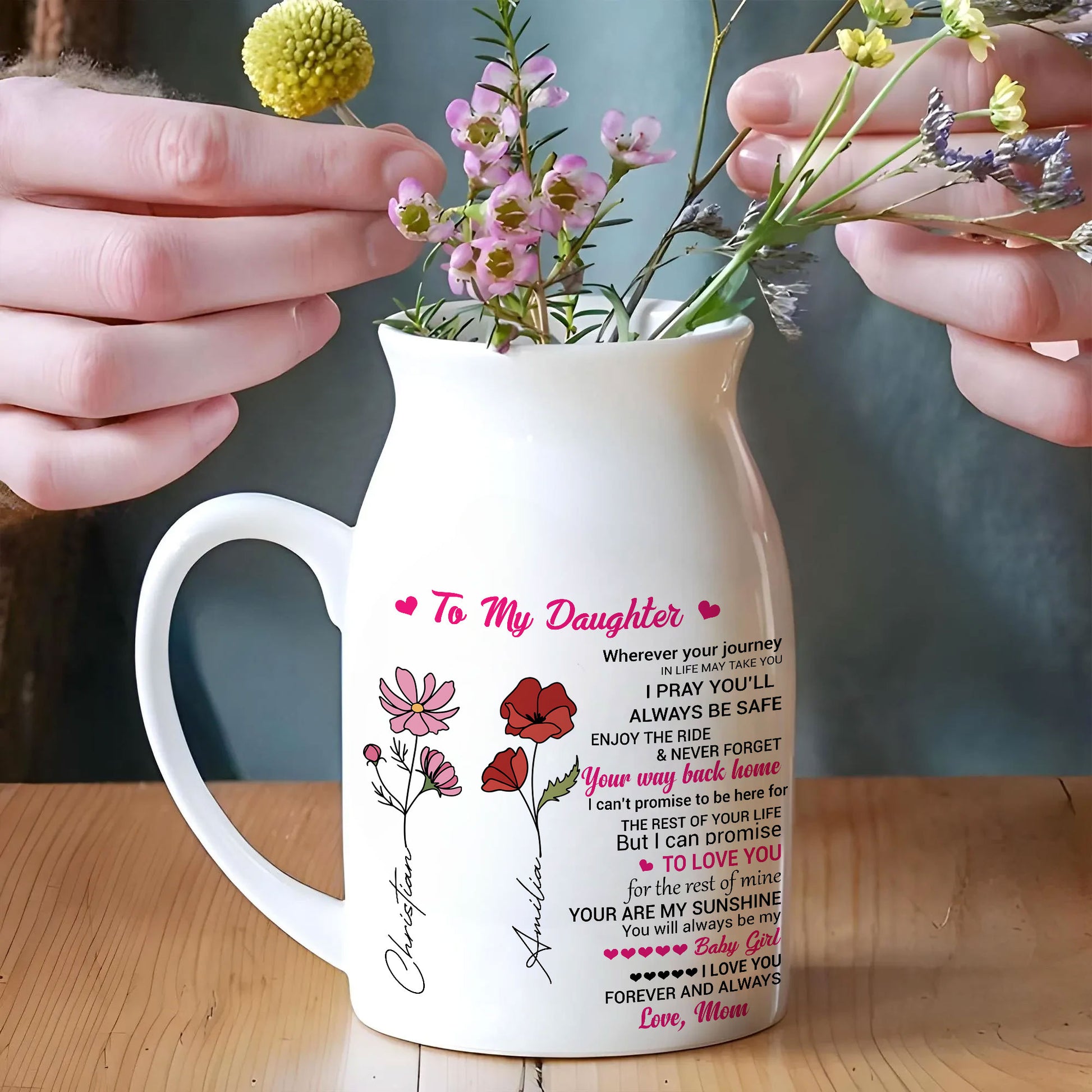 Inspirational Granddaughter Keepsake Custom, Birth Month Flower, Personalized Ceramic Vase, Custom Daughter Gift