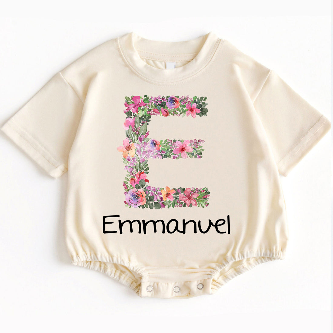 Personalization Romper Baby Floral Text - Personalized Custom Babysuit - Gift For Baby - LuthCreative