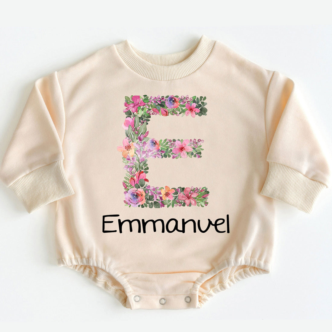Personalization Romper Baby Floral Text - Personalized Custom Babysuit - Gift For Baby - LuthCreative