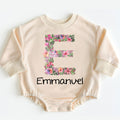 Personalization Romper Baby Floral Text - Personalized Custom Babysuit - Gift For Baby - LuthCreative