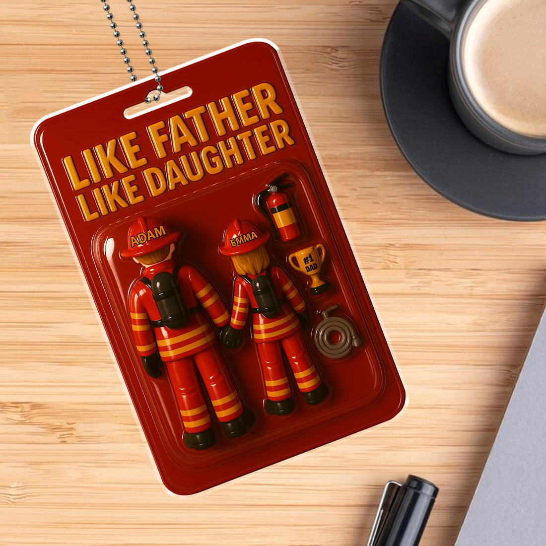 Personalized Firefighter Father Daughter Car Hanging Ornament - Custom Names