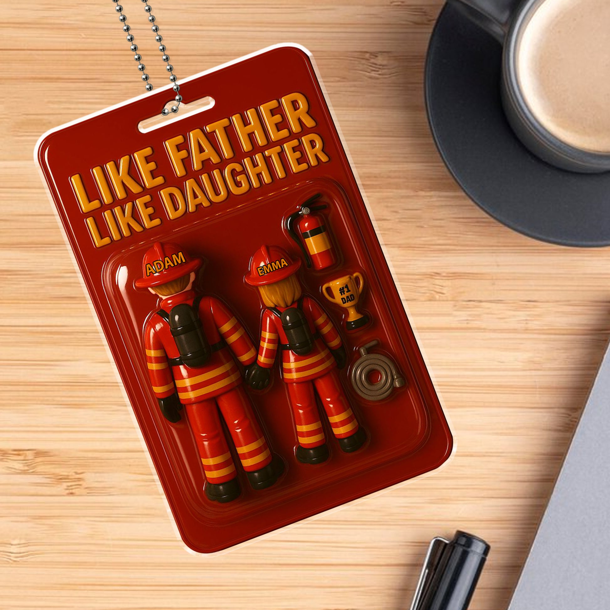 "Like Father Like Daughter" Firefighter Custom Car Ornament with Names