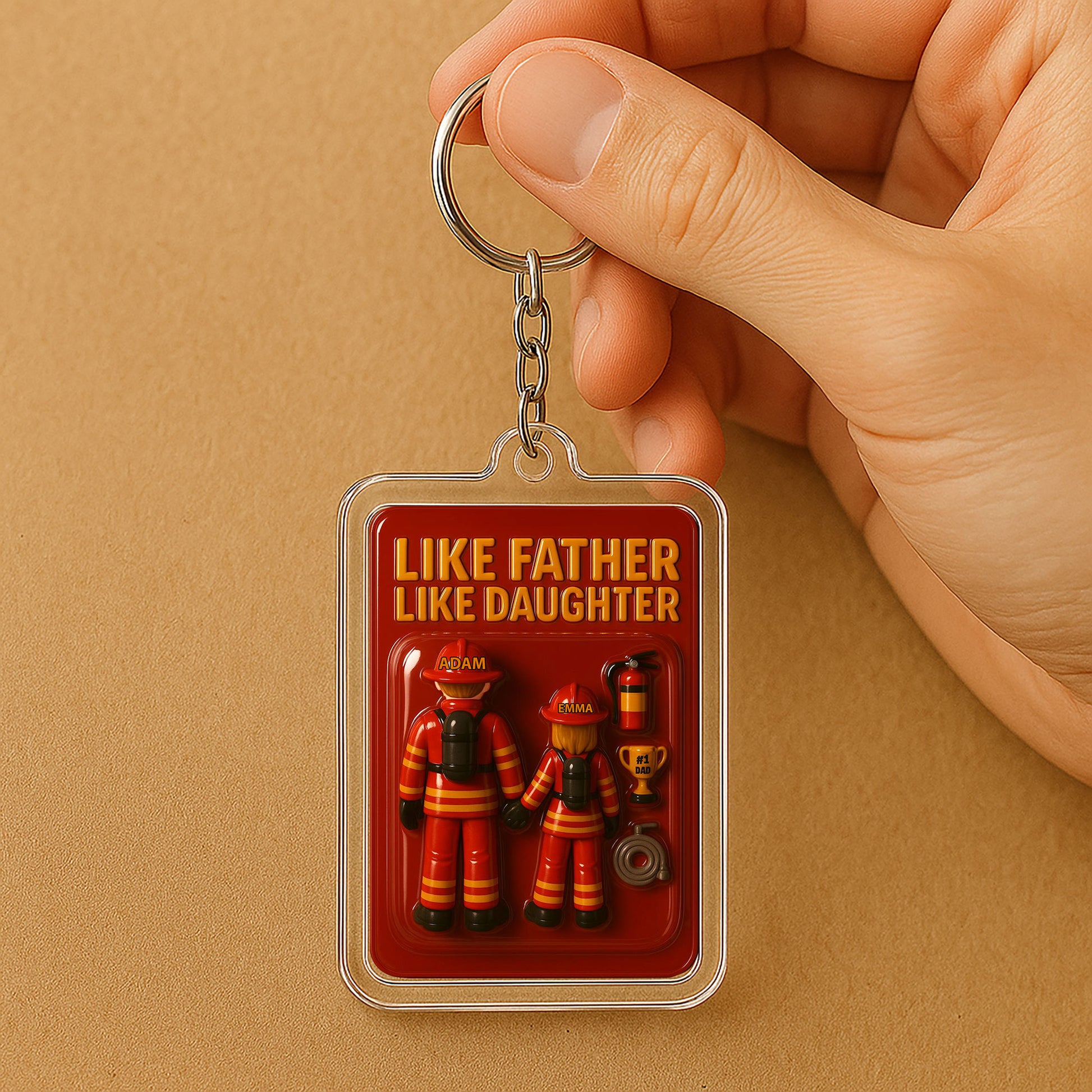 "Like Father Like Daughter" Firefighter Custom Father's Day Gift - 3D Keychain with Names