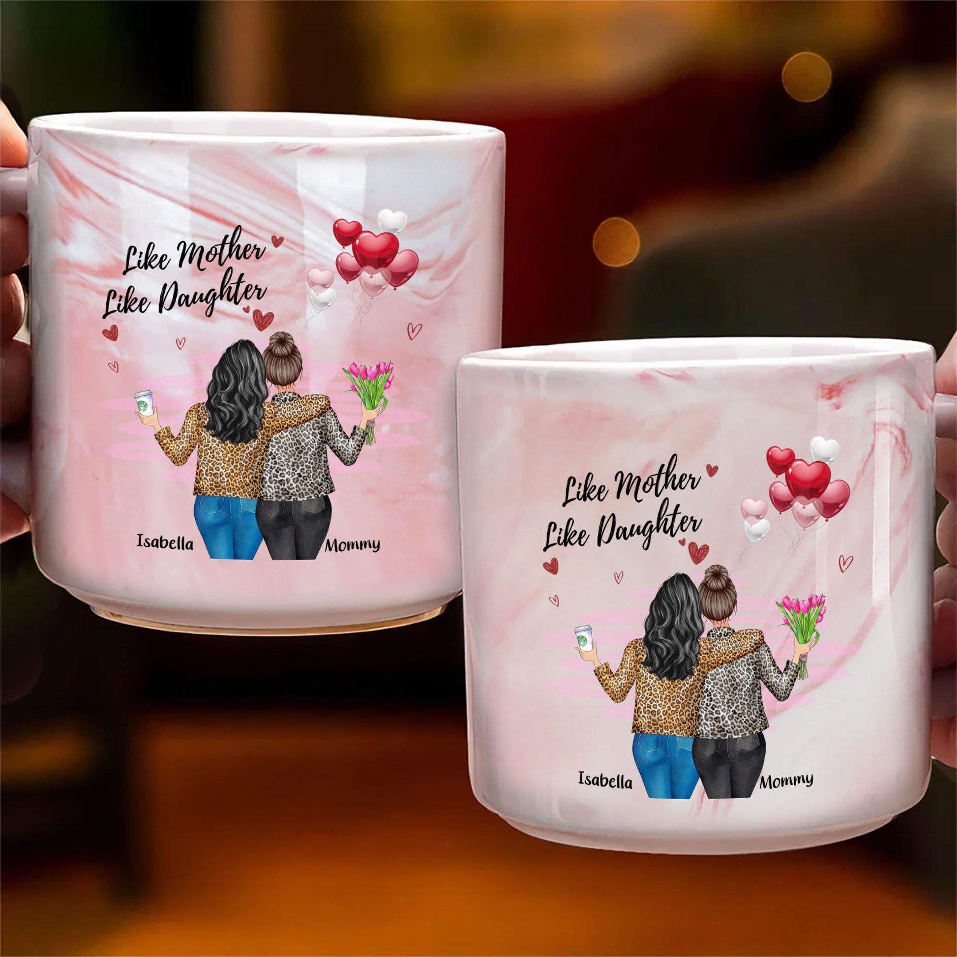 Like Mother Like Daughter Custom Name Personalized Marble Mug - Mother Daughter Gift
