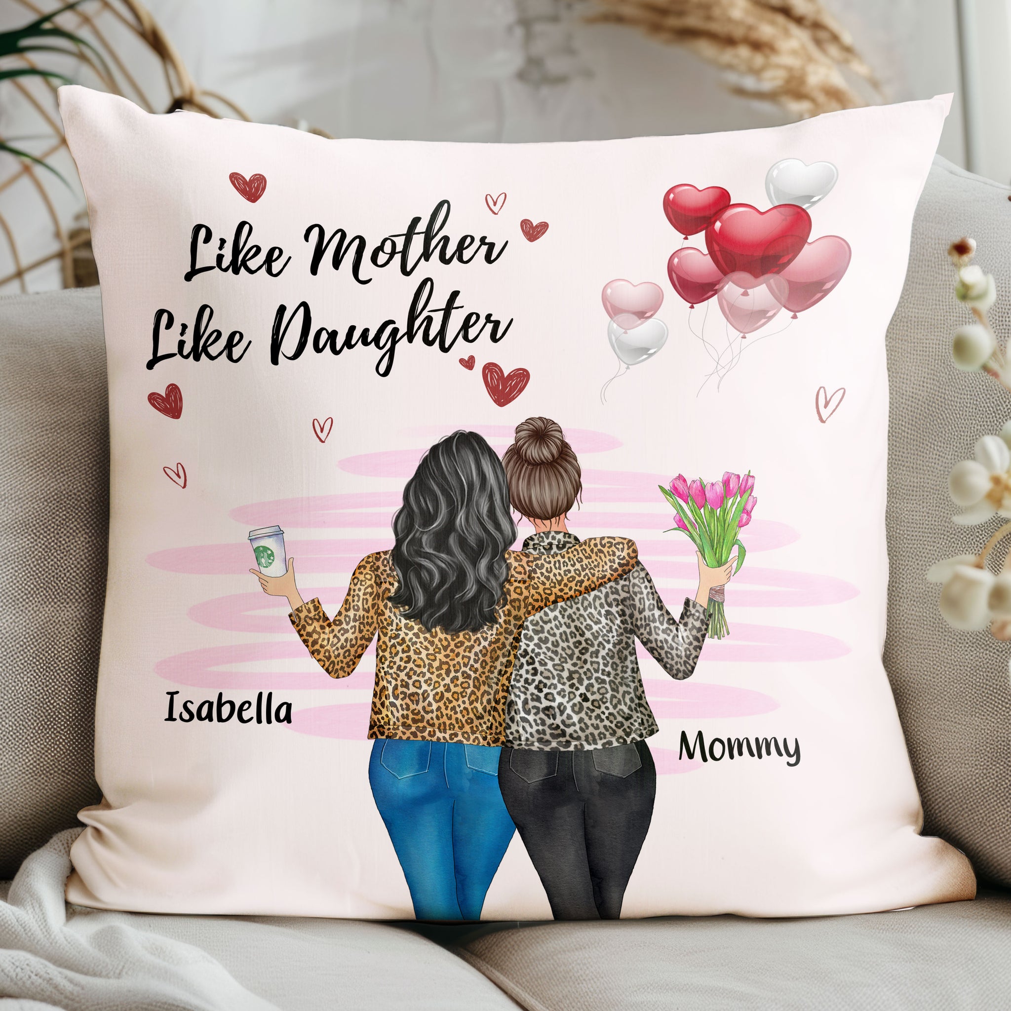 Like Mother Like Daughter Custom Name Personalized Pillow, Gift For Mom, Gift For Grandma, Gift for Granddaughter