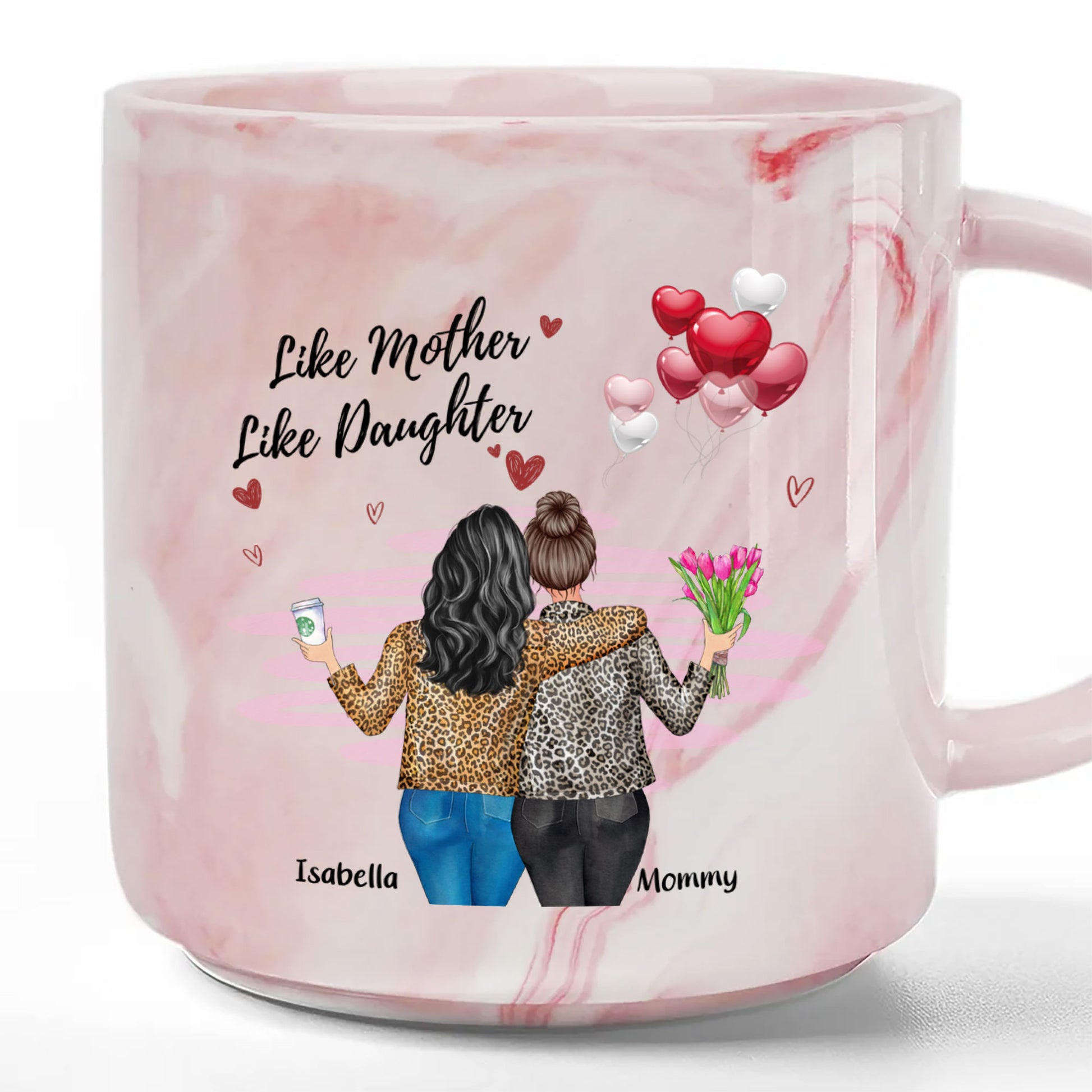 Like Mother Like Daughter Personalized Marble Mug - Custom Name Mother's Day Gift
