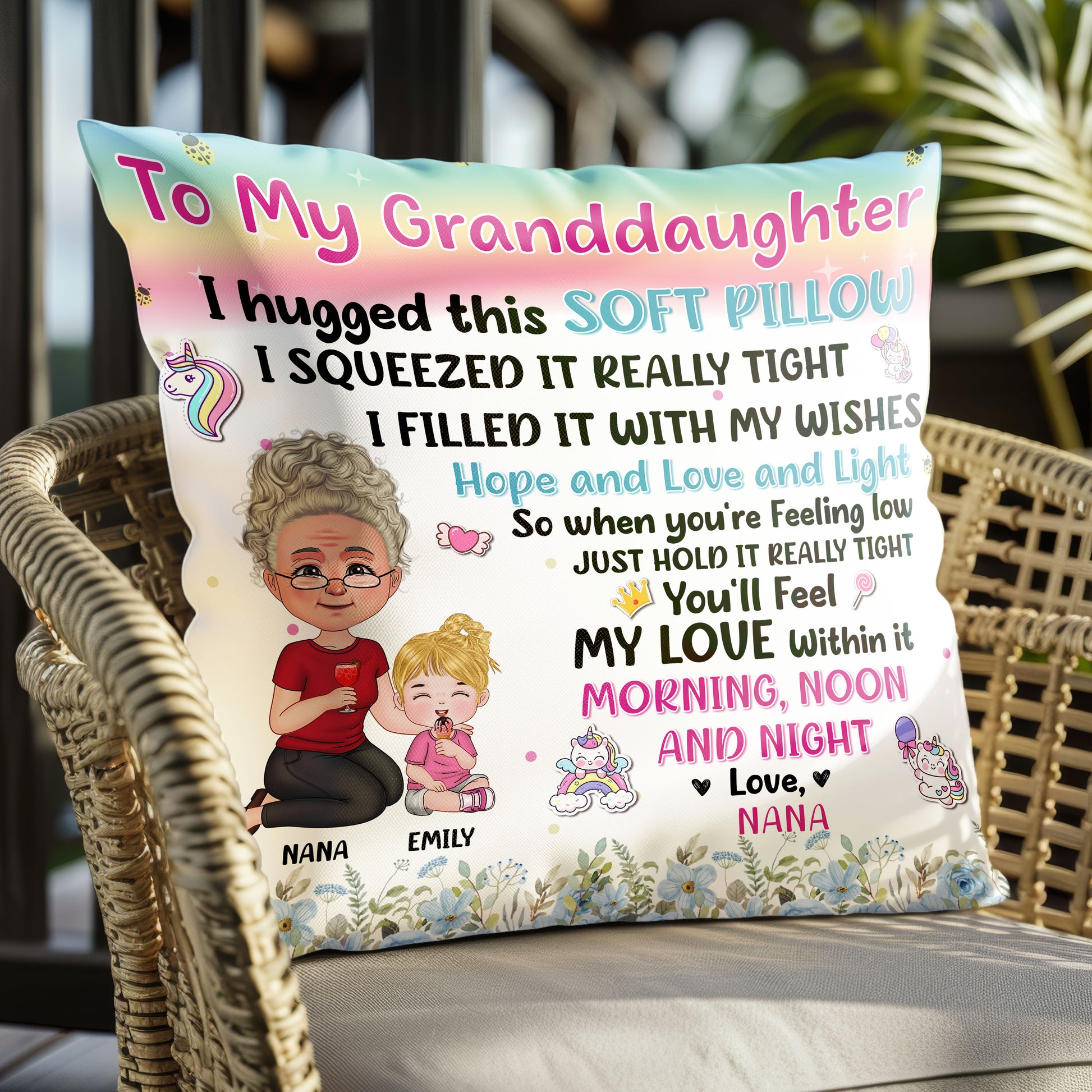 "Love and Hugs" Pillow for Granddaughter's Dorm Room with Initials

