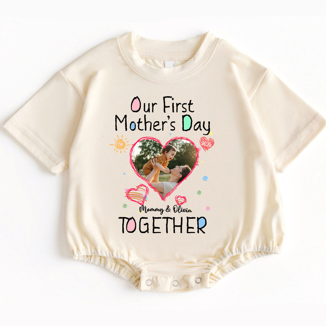 Make this first Mother's Day truly memorable with the 'Our First Mother's Day Together' Romper Baby Bodysuit. Order yours today and give the gift of love, comfort, and cherished memories that will last a lifetime!