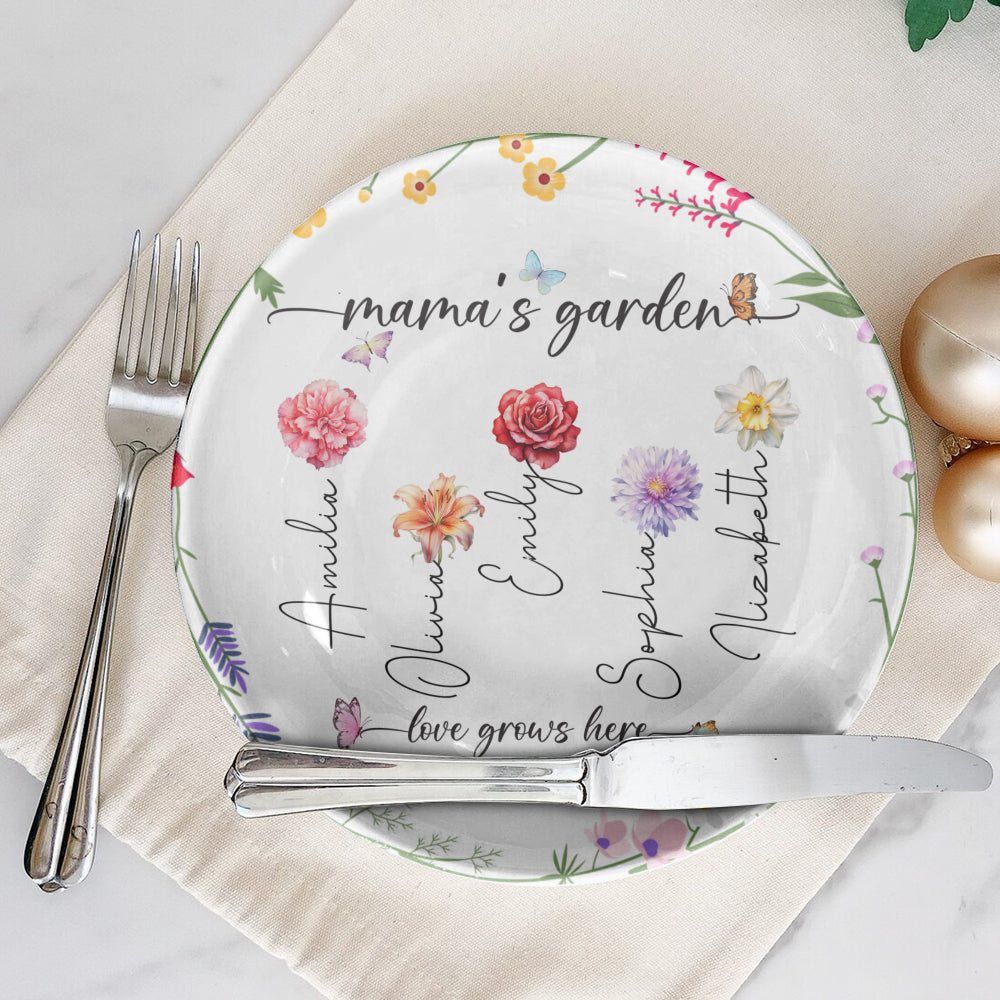 Mama's Garden Plate Gift for Mom with Kid's Name and Birth Flower

