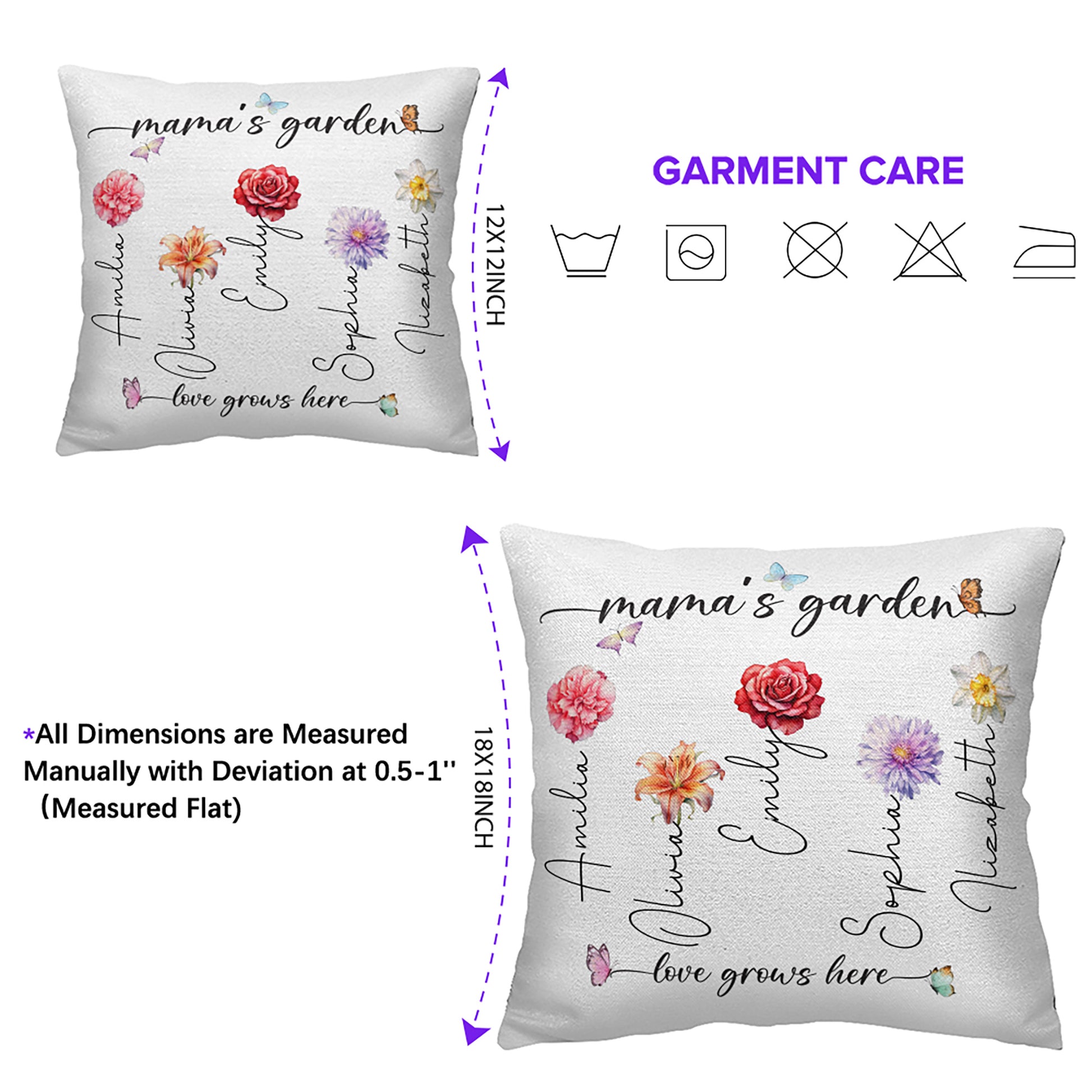 Mama's Garden pillow with "Emily" and rose birth flower - Mother's Day gift for Mama