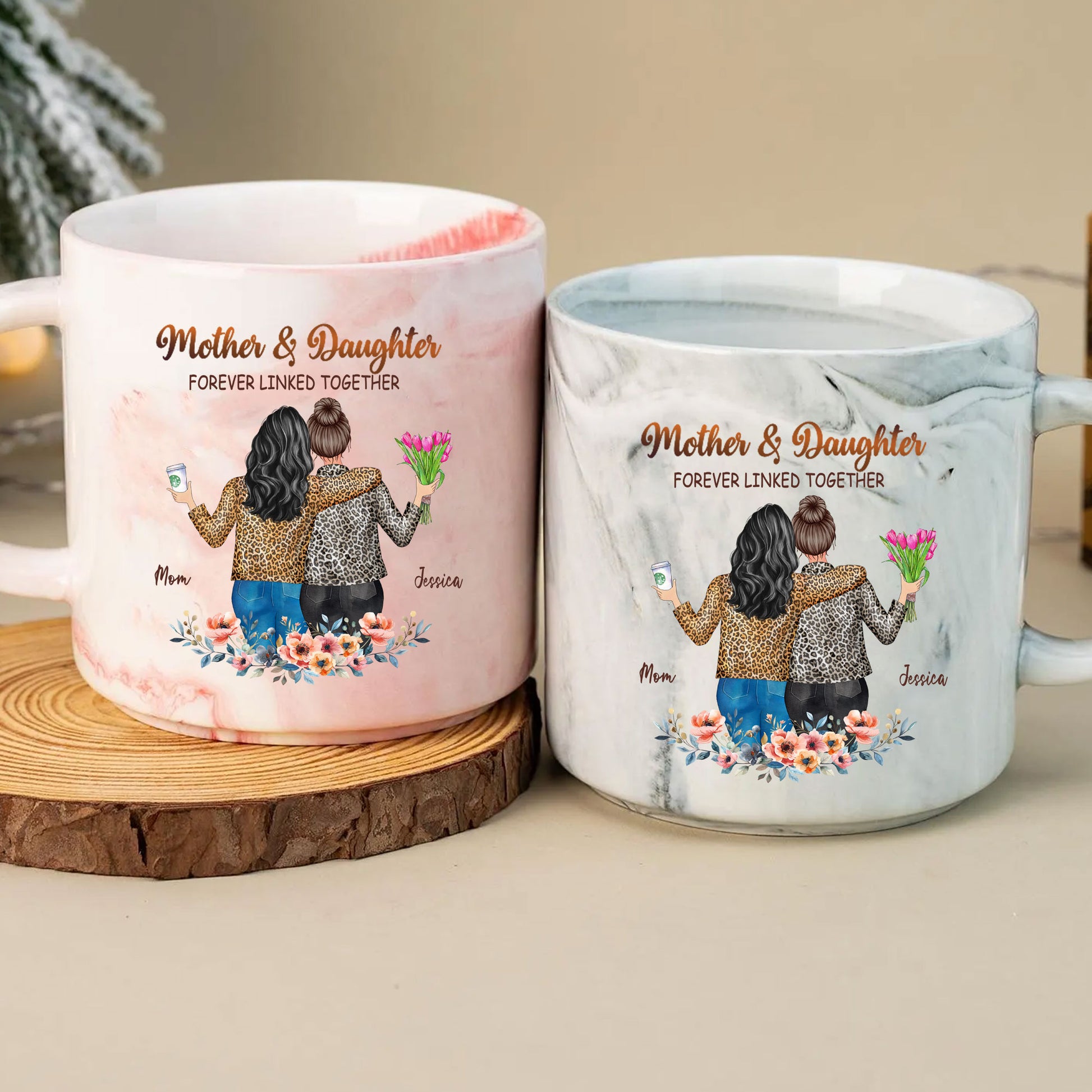 Marble Mug for Mother and Daughter Linked Together


