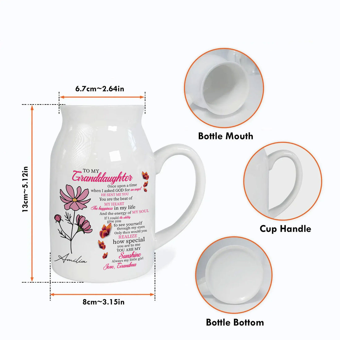 Granddaughter When I Asked God For An Angel Birth Month Flower Ceramic Vase