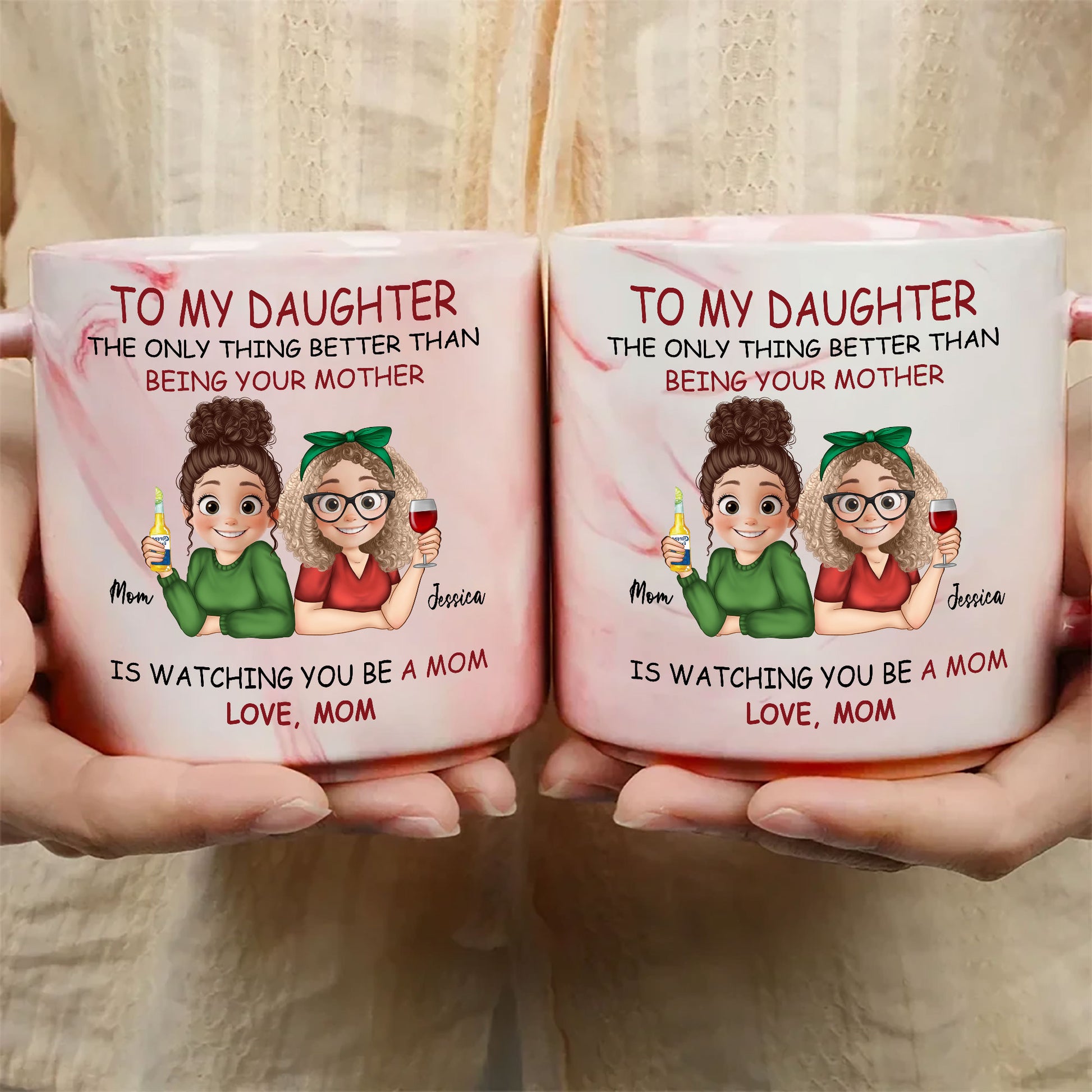 Mom To Daughter Heartfelt Message Custom Name Marble Mug"