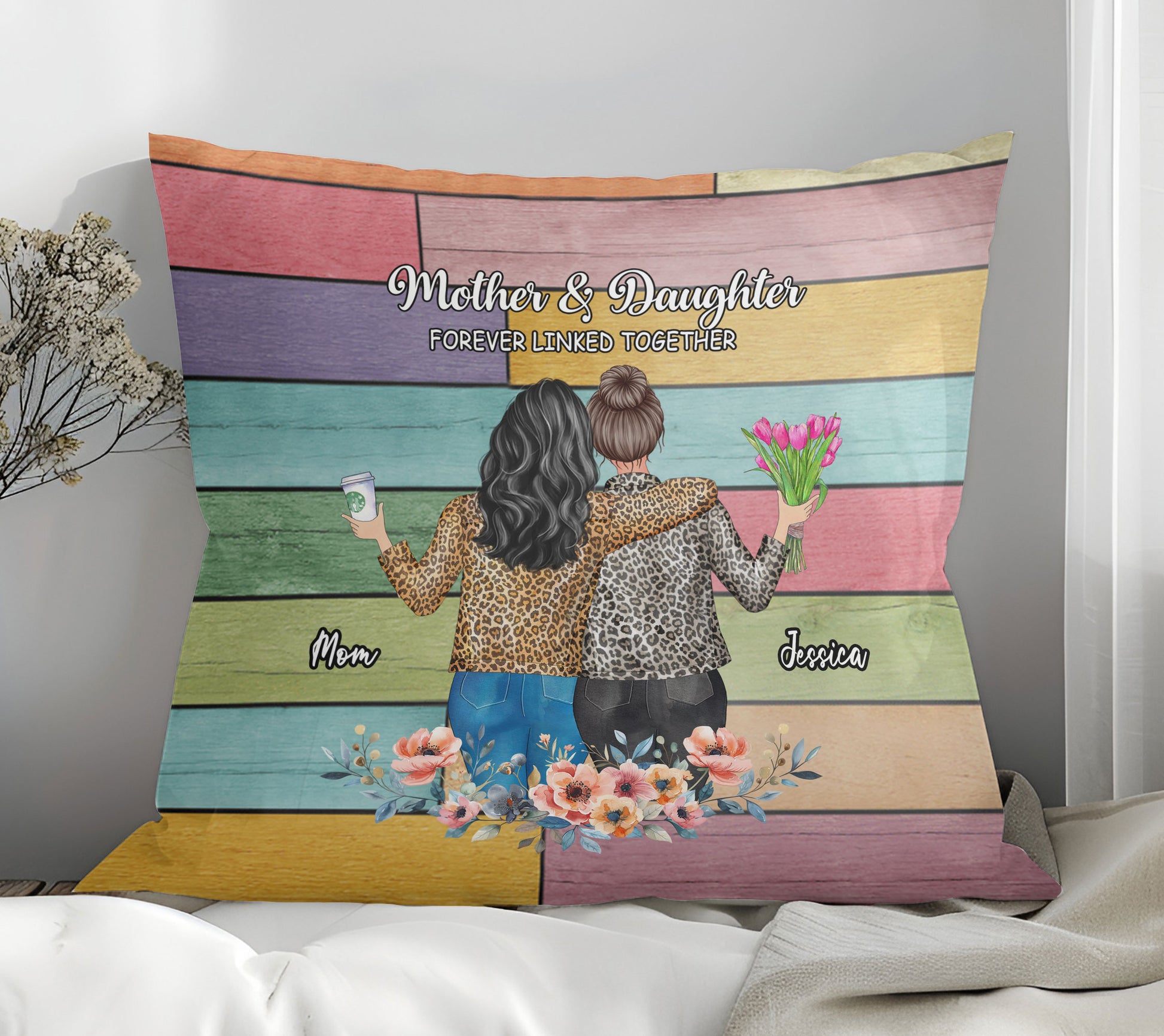 Mother And Daughter Forever Linked Together Personalized Pillow