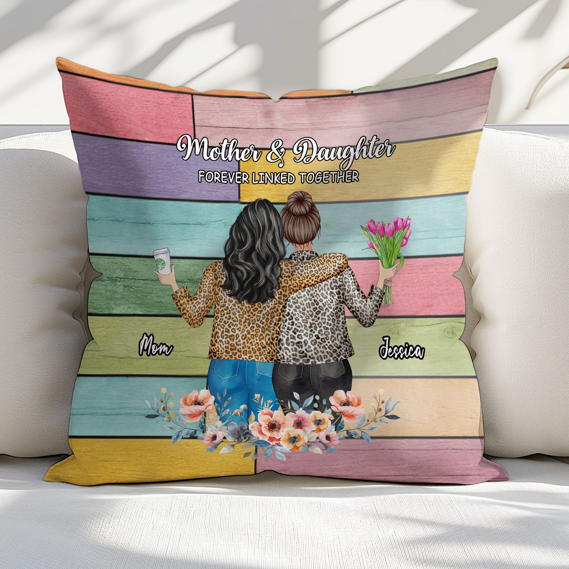 Mother And Daughter Forever Linked Together Pillow For Daughter's Birthday

