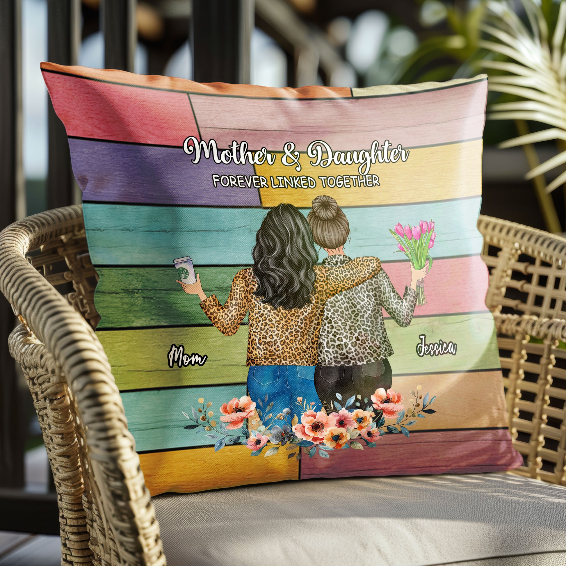 Mother And Daughter Forever Linked Together Pillow For Mother's Day

