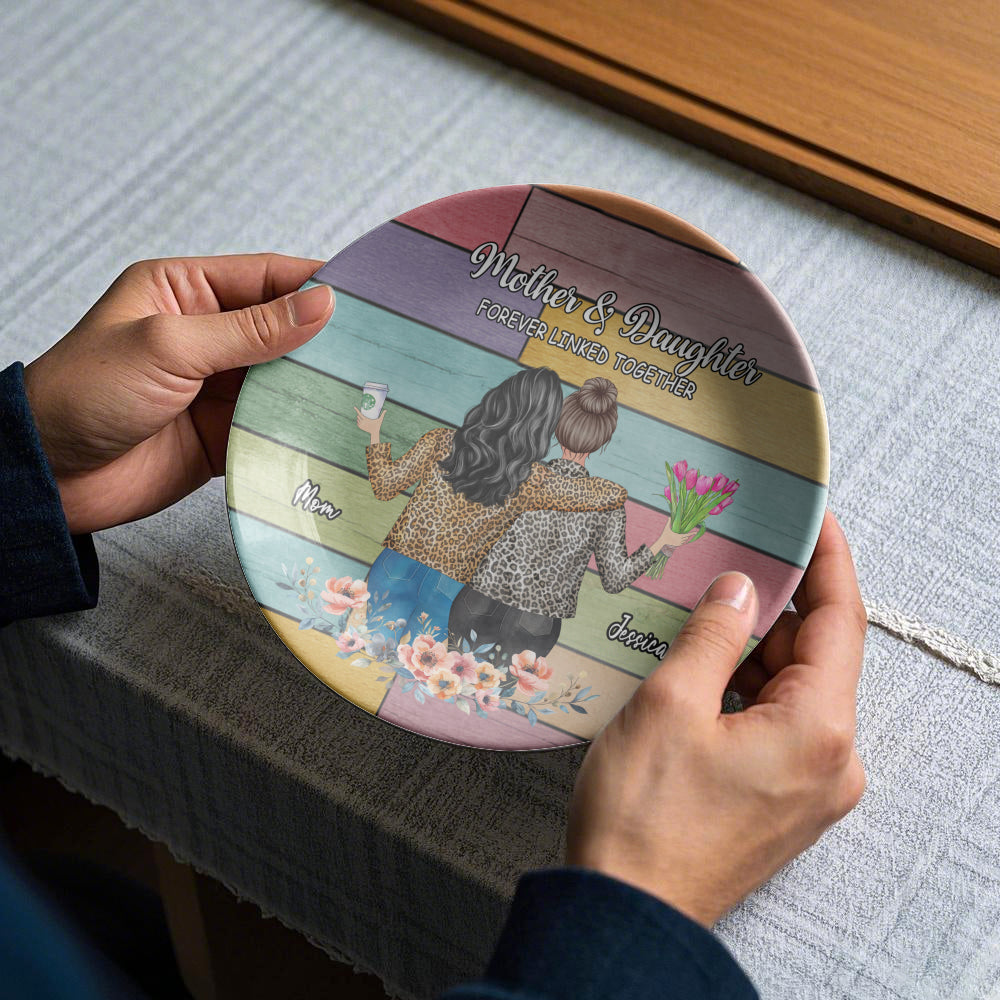 Mother Daughter Forever Linked Plate - Personalized with a special date

