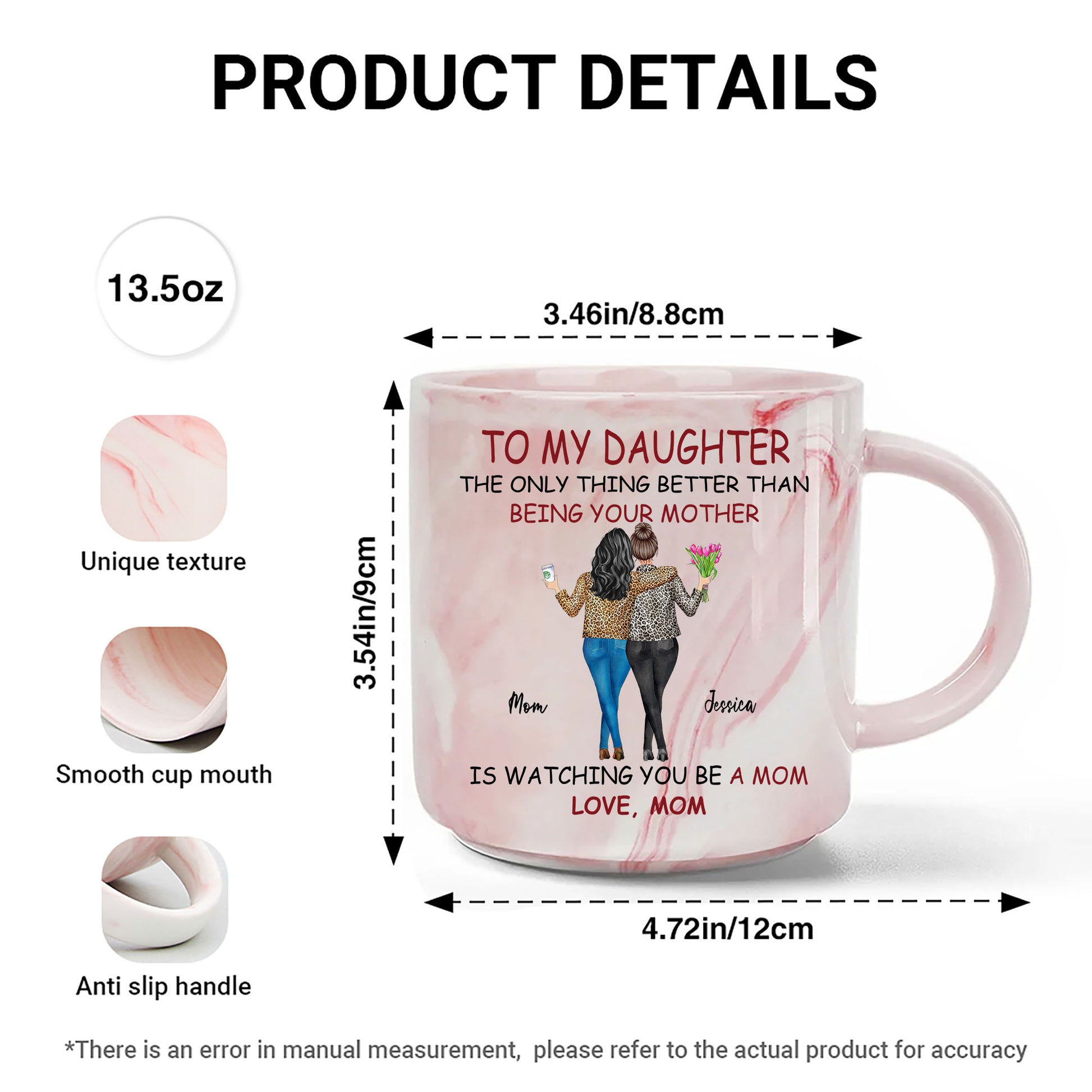 Mother Daughter Sentiment Marble Mug | Personalized Custom Name Gift