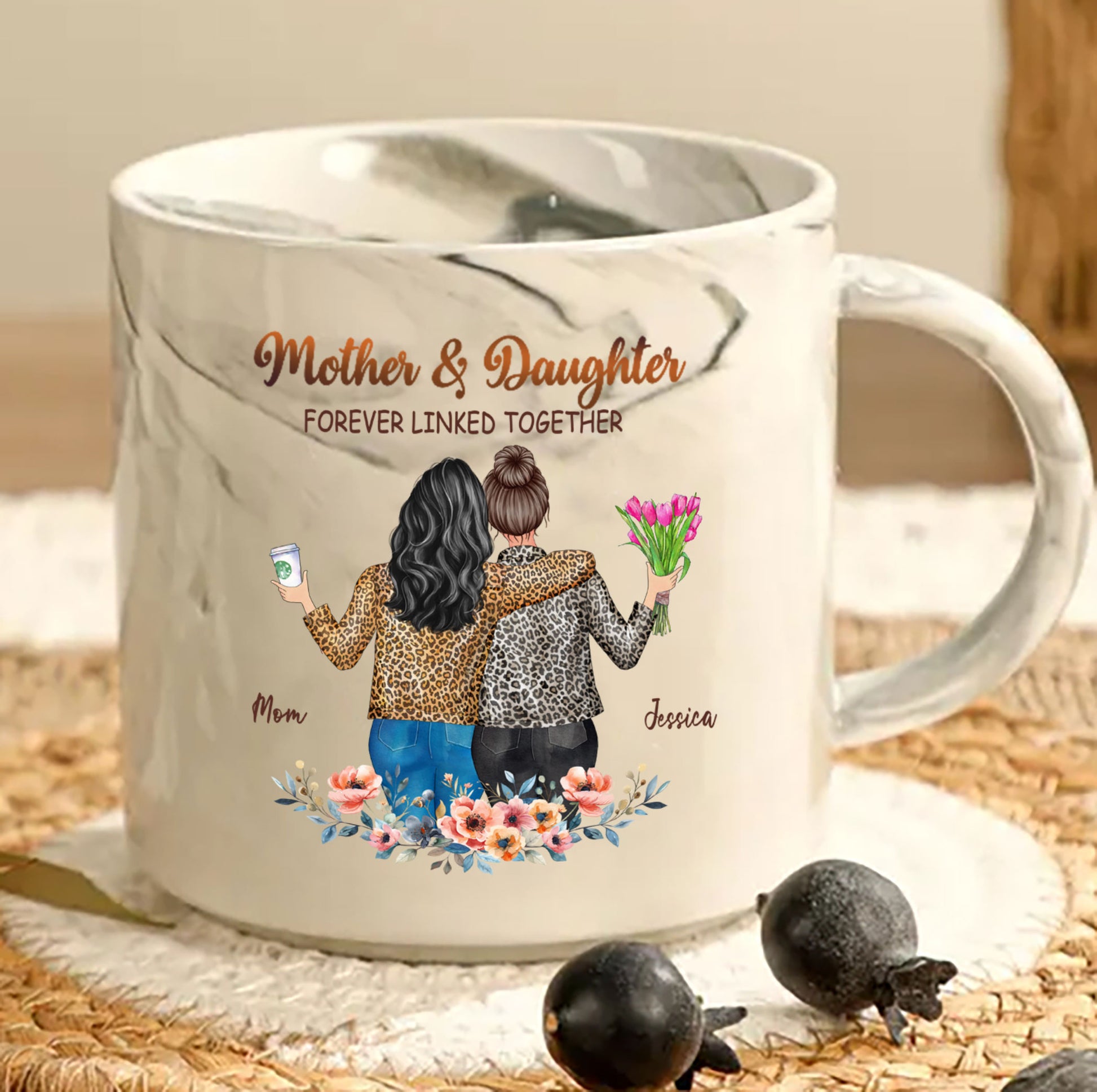 Mother & Daughter forever Linked Together Personalized Marble Mug