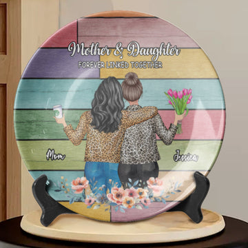 Mother and Daughter Forever Linked Together Personalized Ceramic Plate