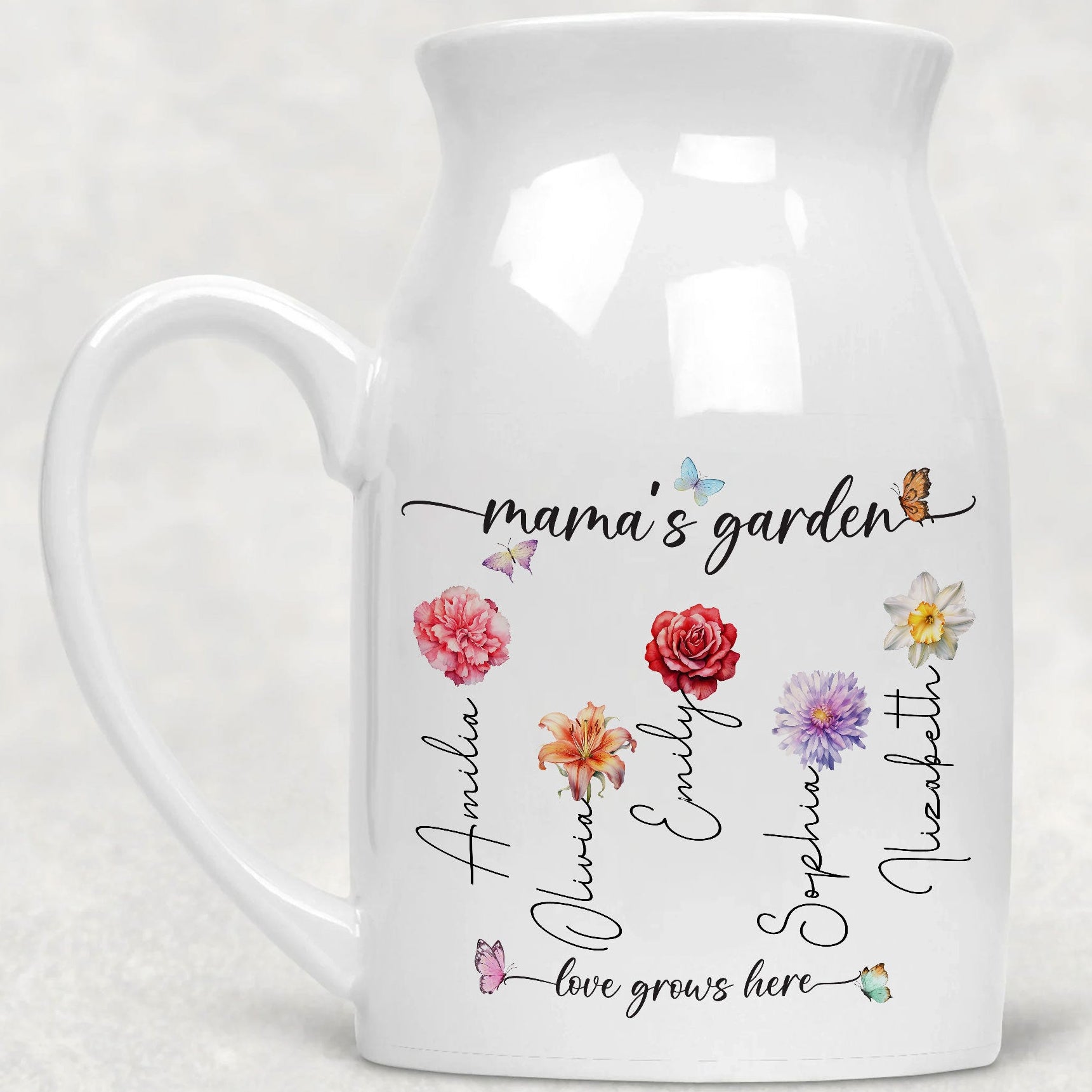 Nana's Garden Love Grows Here Birth Flower Personalized Ceramic Vase