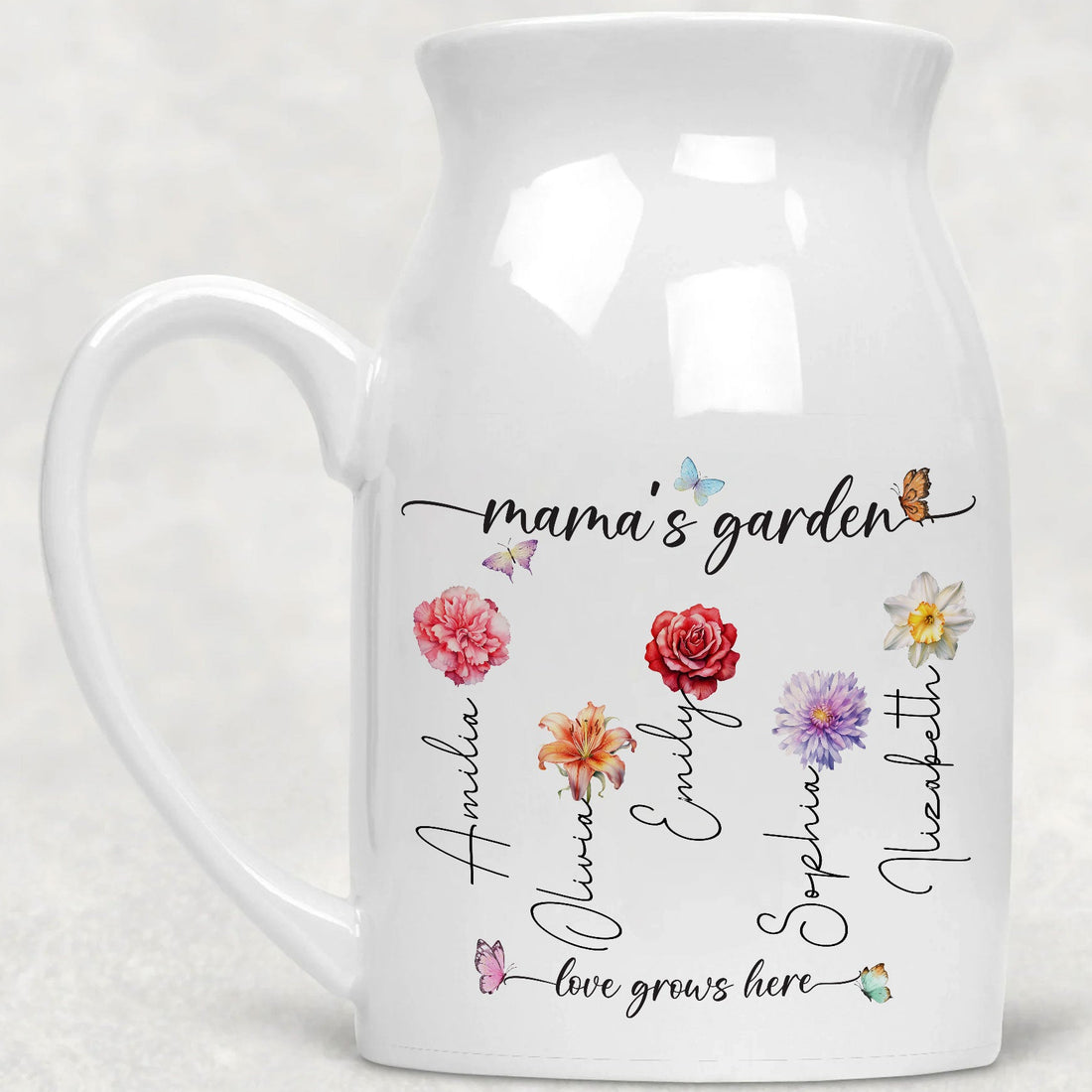 Nana's Garden Love Grows Here Birth Flower Personalized Ceramic Vase