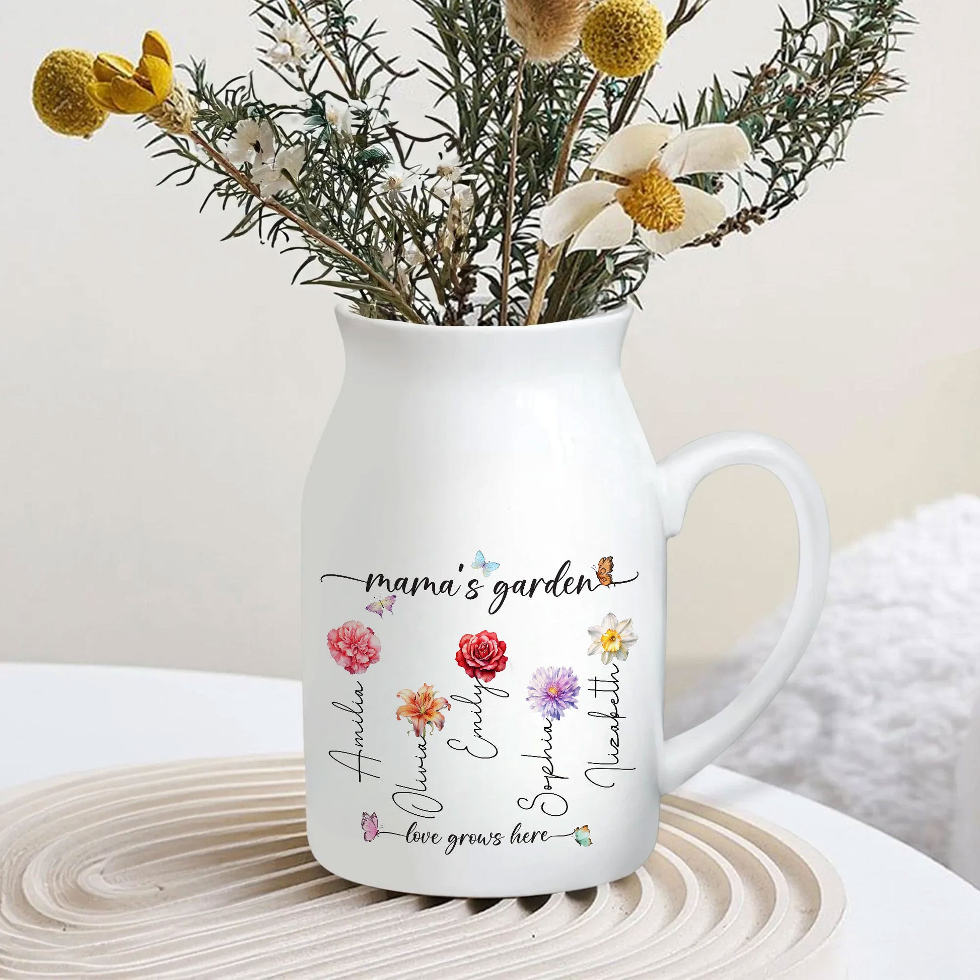 Nana's Garden Love Grows Here Birth Flower Personalized Ceramic Vase, Custom Nana Gift, Custom Mother's Day Gift