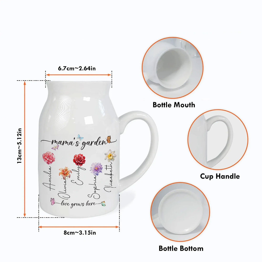 Nana's Garden Love Grows Here Birth Flower Personalized Ceramic Vase