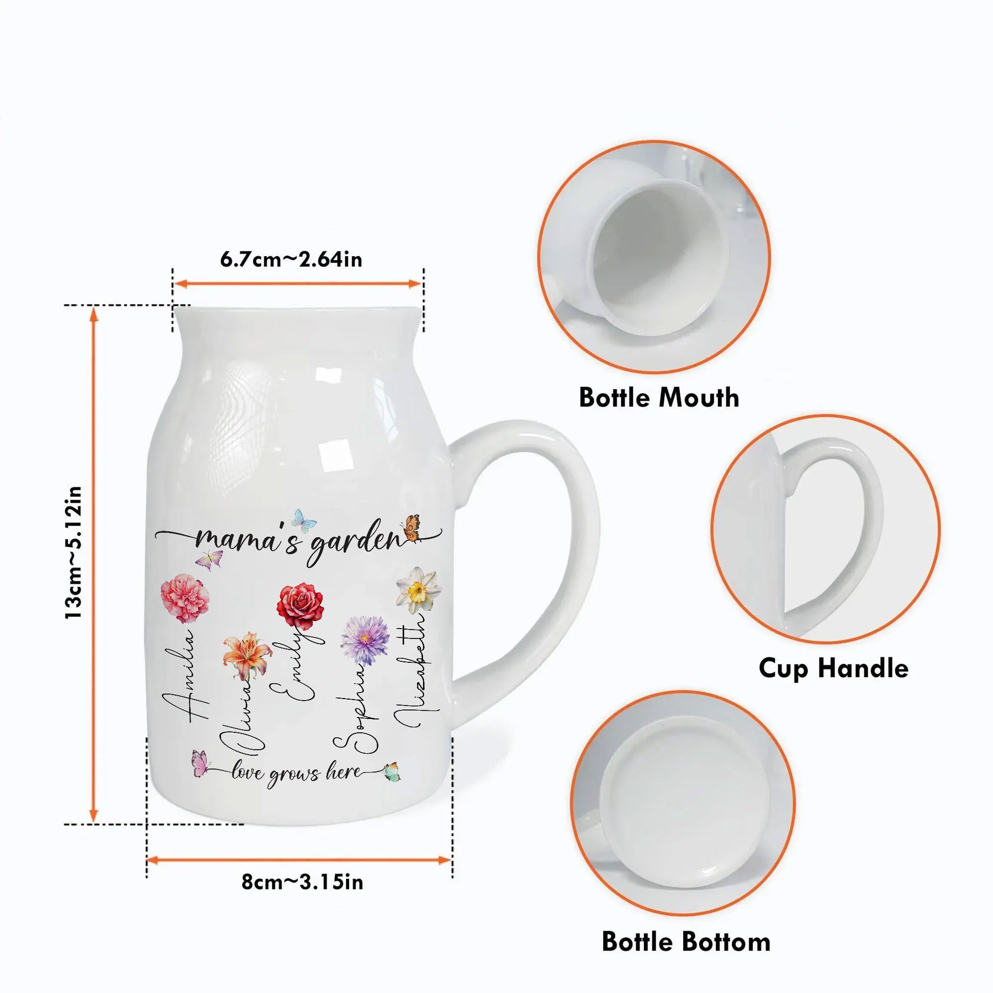 Nana's Garden Love Grows Here Birth Flower Personalized Ceramic Vase, Custom Nana Gift, Custom Mother's Day Gift, Personalized Birth Flower Gift With Special Message