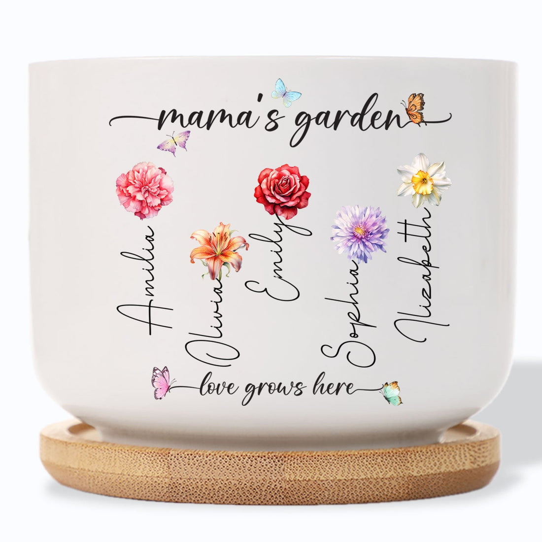 Nana's Garden Love Grows Here Birth Flower Personalized Plant Pot